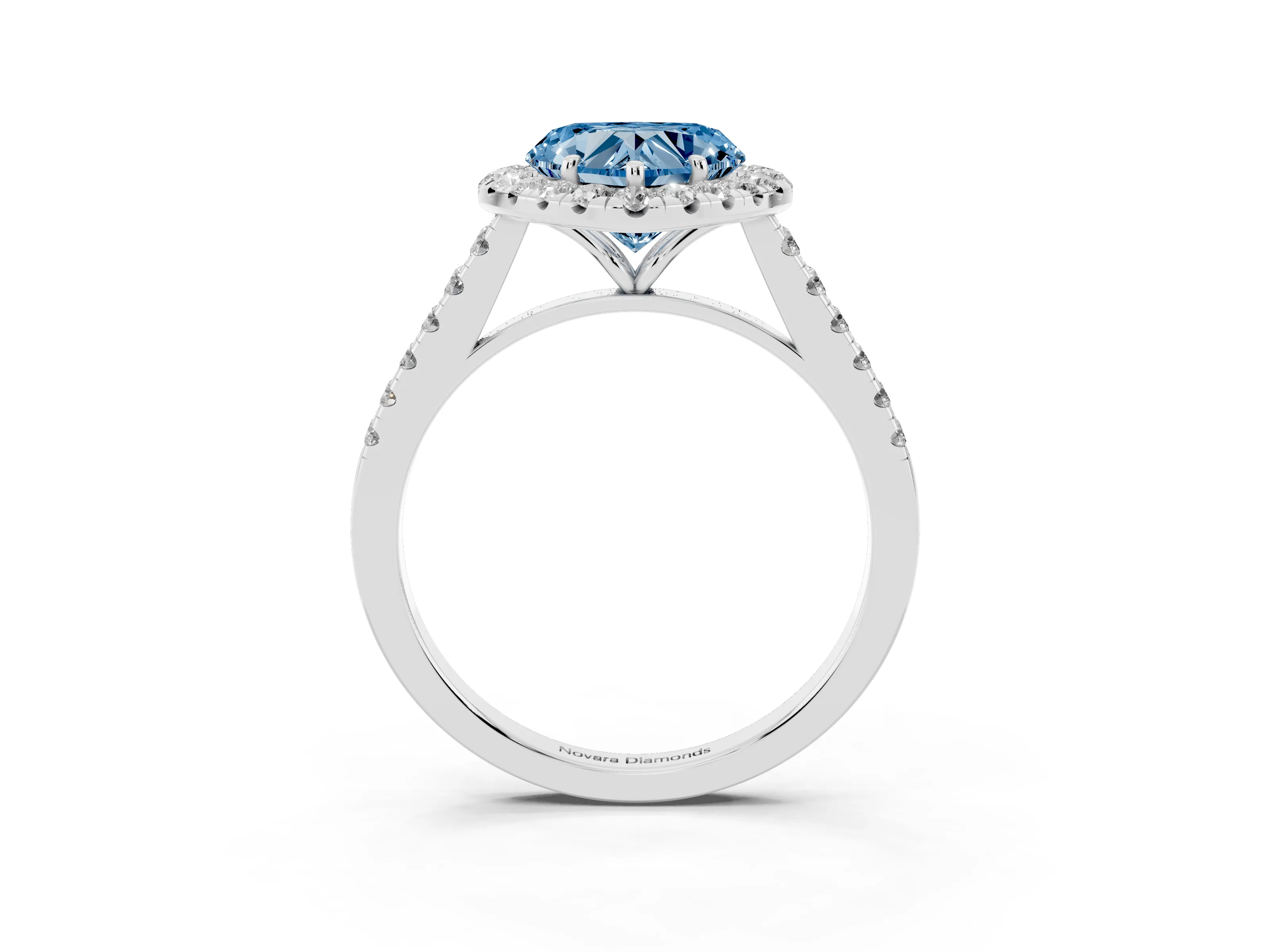 Fancy Blue Heart Cut Diamond Halo Pavé Engagement Ring Set in Platinum with Prong Setting