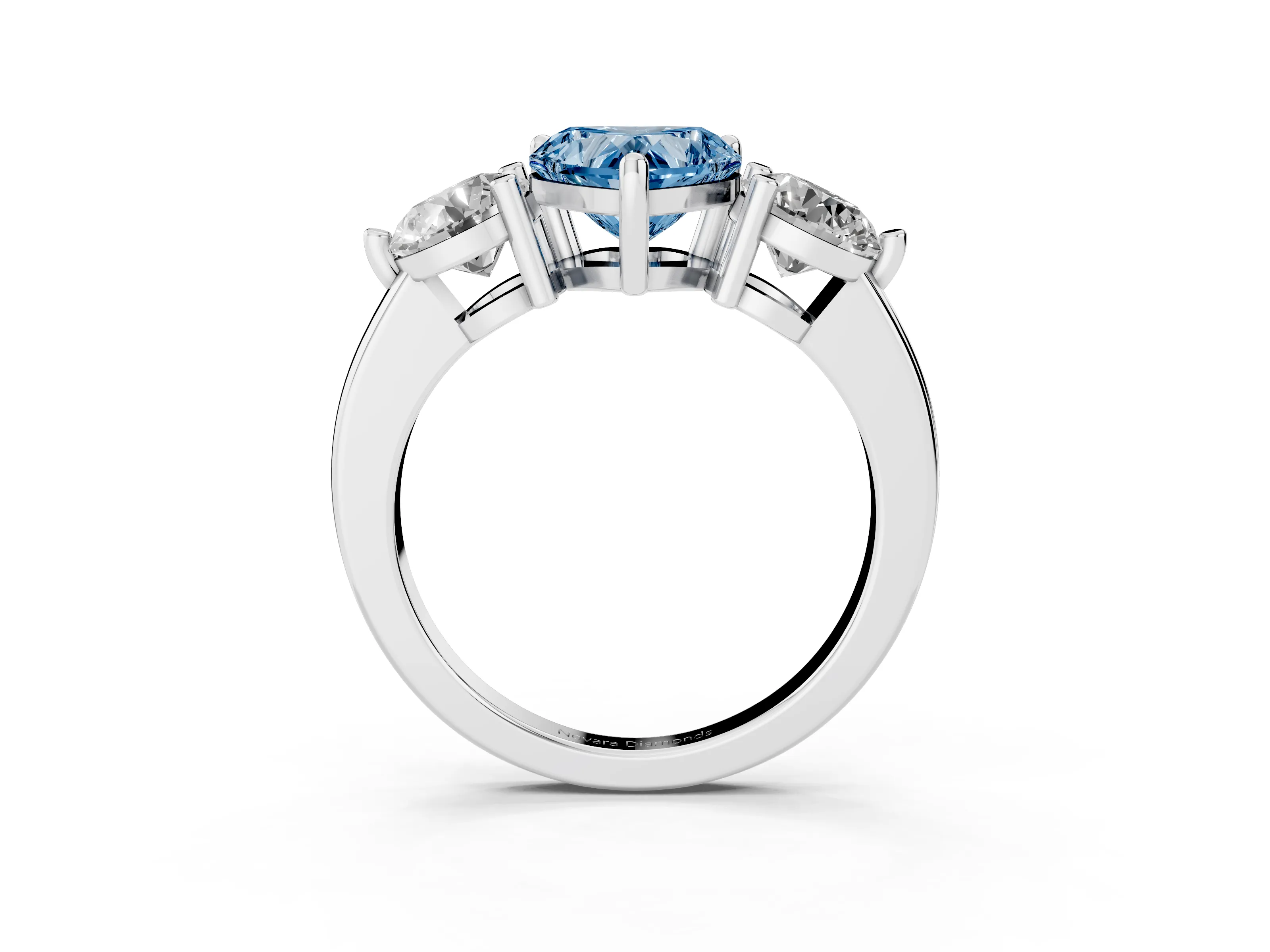 Fancy Blue Heart Cut Diamond Three-Stone Ring Set in Silver with Prong Setting and Classic Band