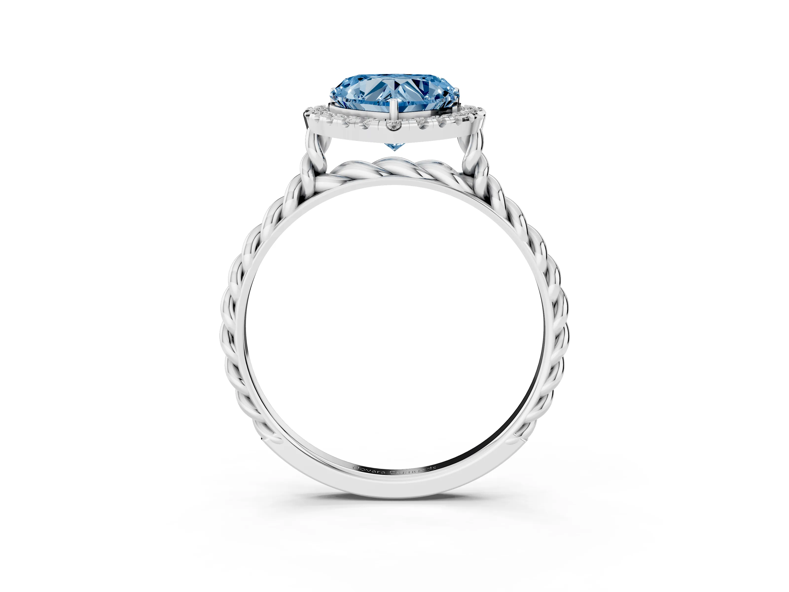 Fancy Blue Heart Cut Diamond Halo Ring Set in Silver with Plain Twisted Band