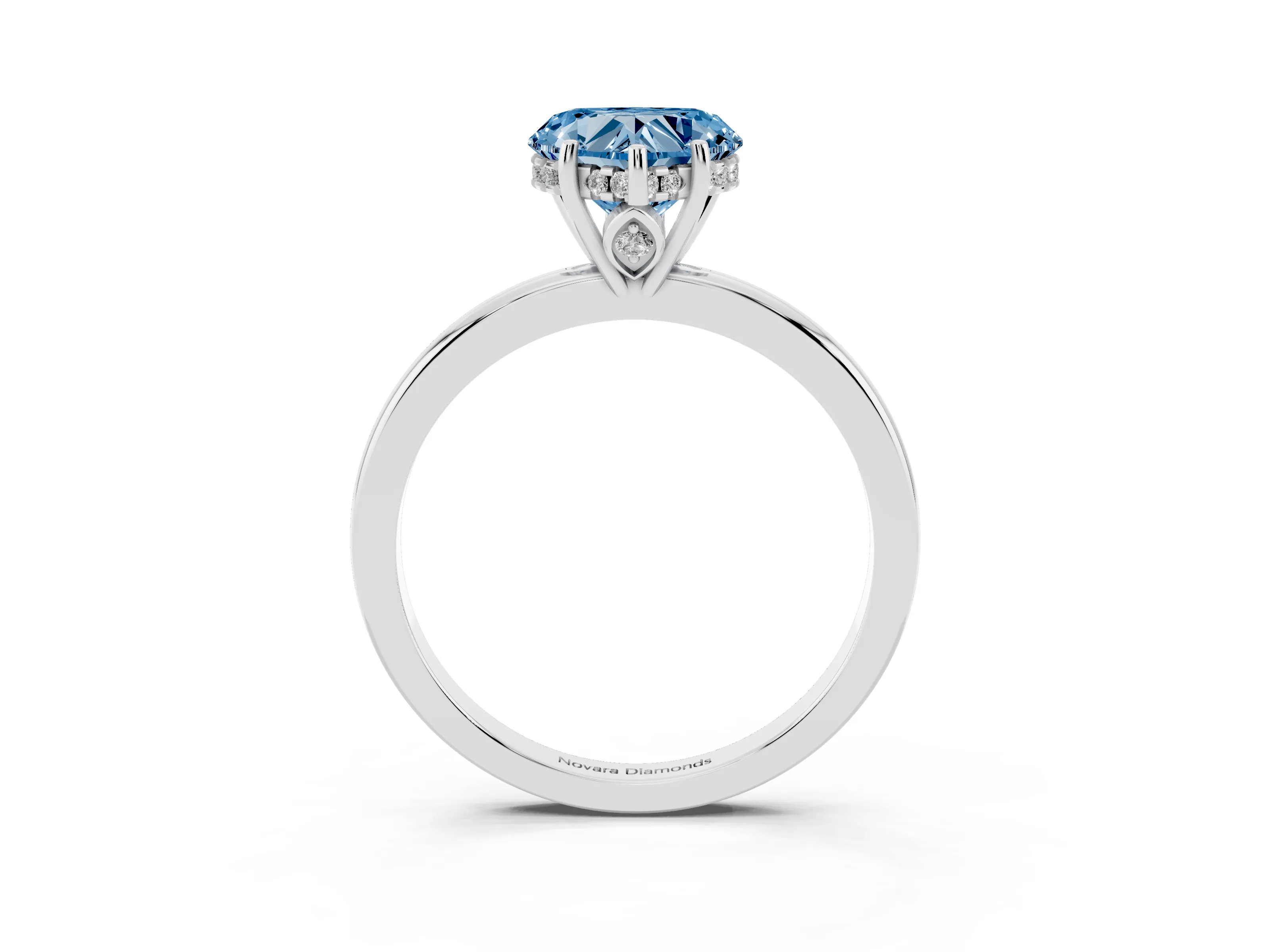 Fancy Blue Heart Cut Diamond Solitaire Ring Set in White gold with Plain Band and Prong Setting