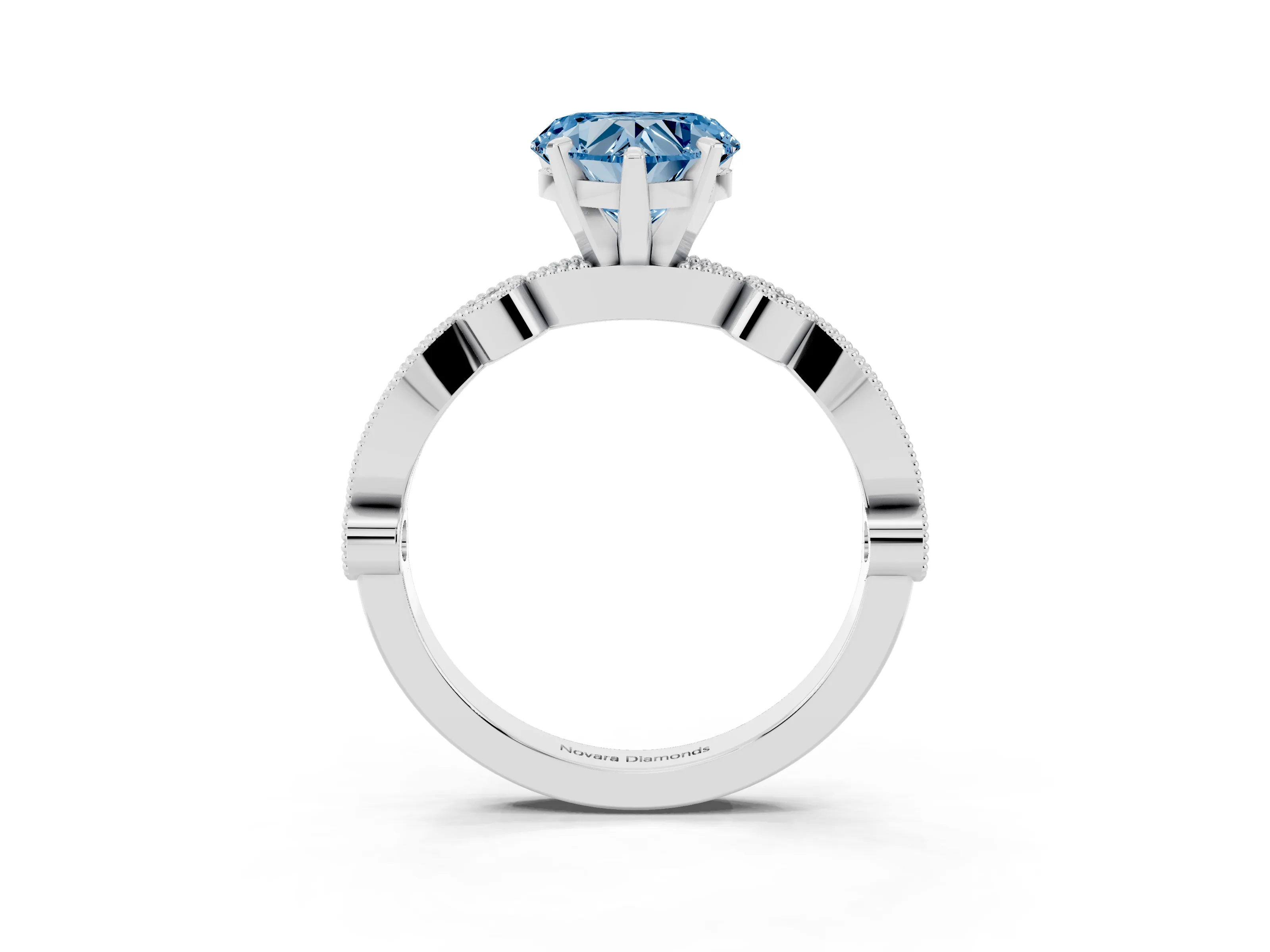 Fancy Blue Heart Cut Diamond Solitaire Engagement Ring Set in Silver with Milgrain Bezel Accent Band
