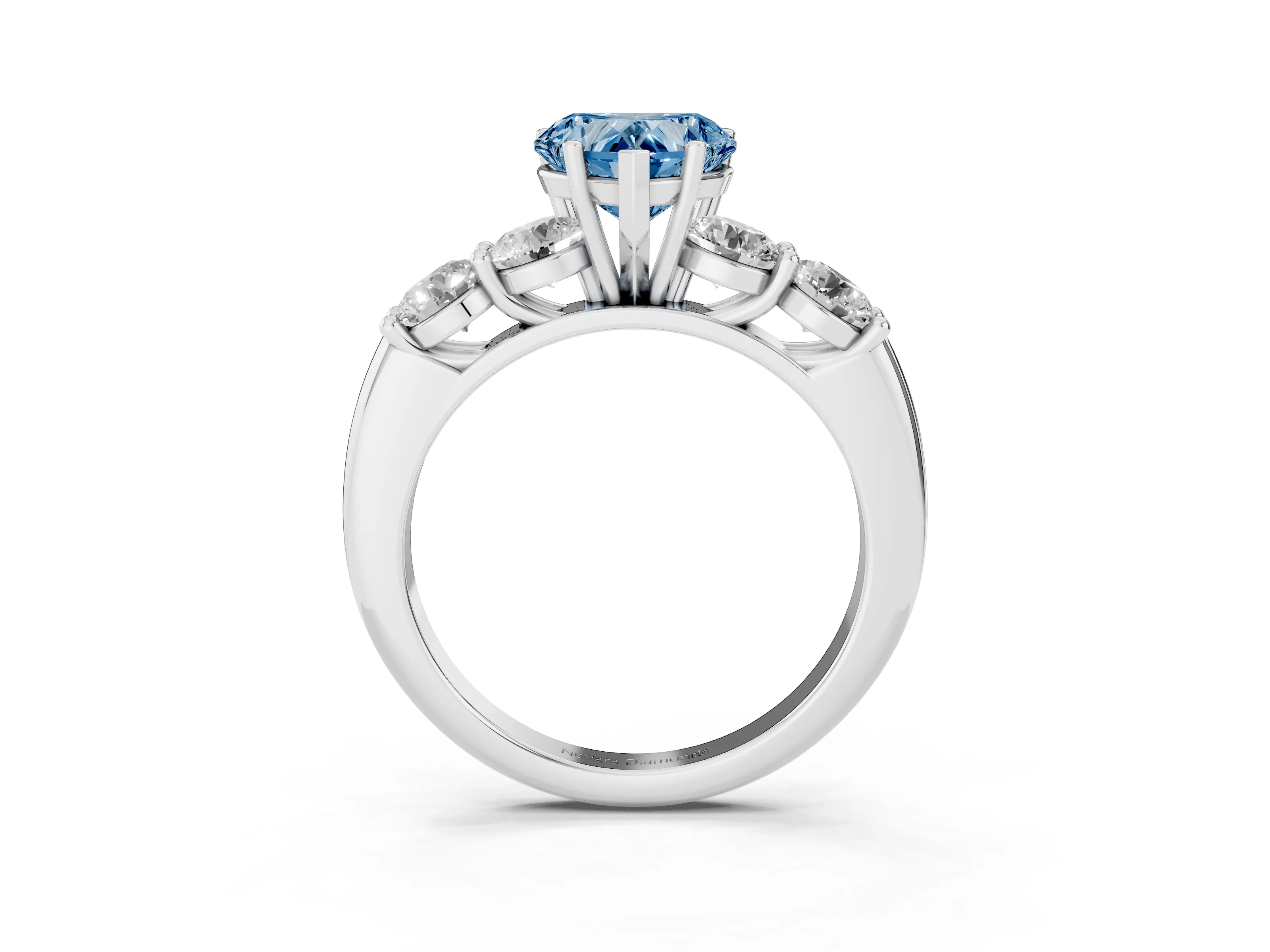 Fancy Blue Heart Cut Diamond Five-Stone Prong Set Ring Set in Platinum with Classic Band