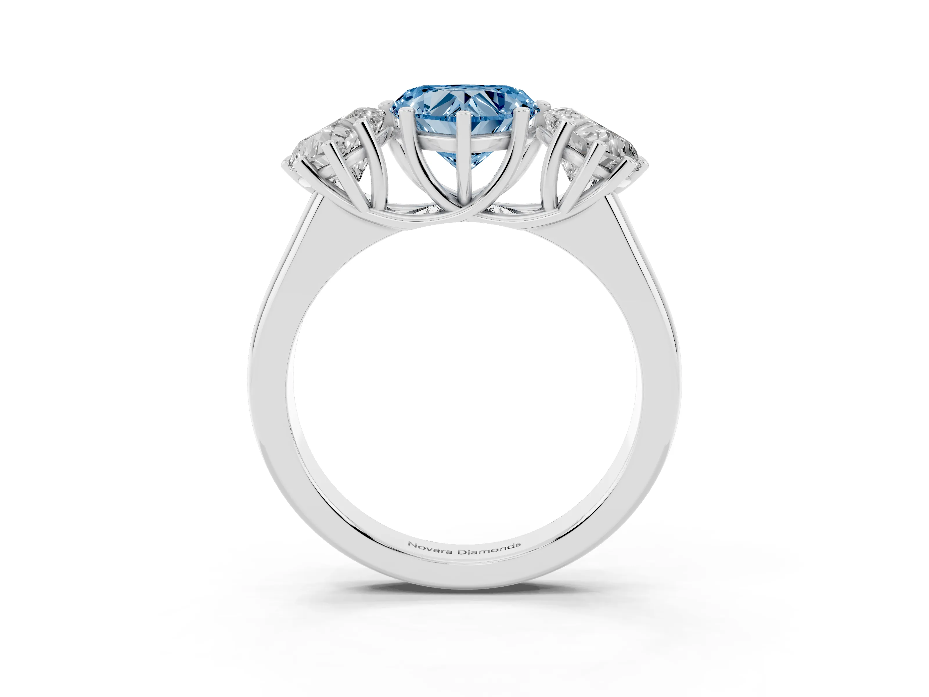 Fancy Blue Heart Cut Diamond Three-Stone Ring Set in Platinum with Plain Polished Band