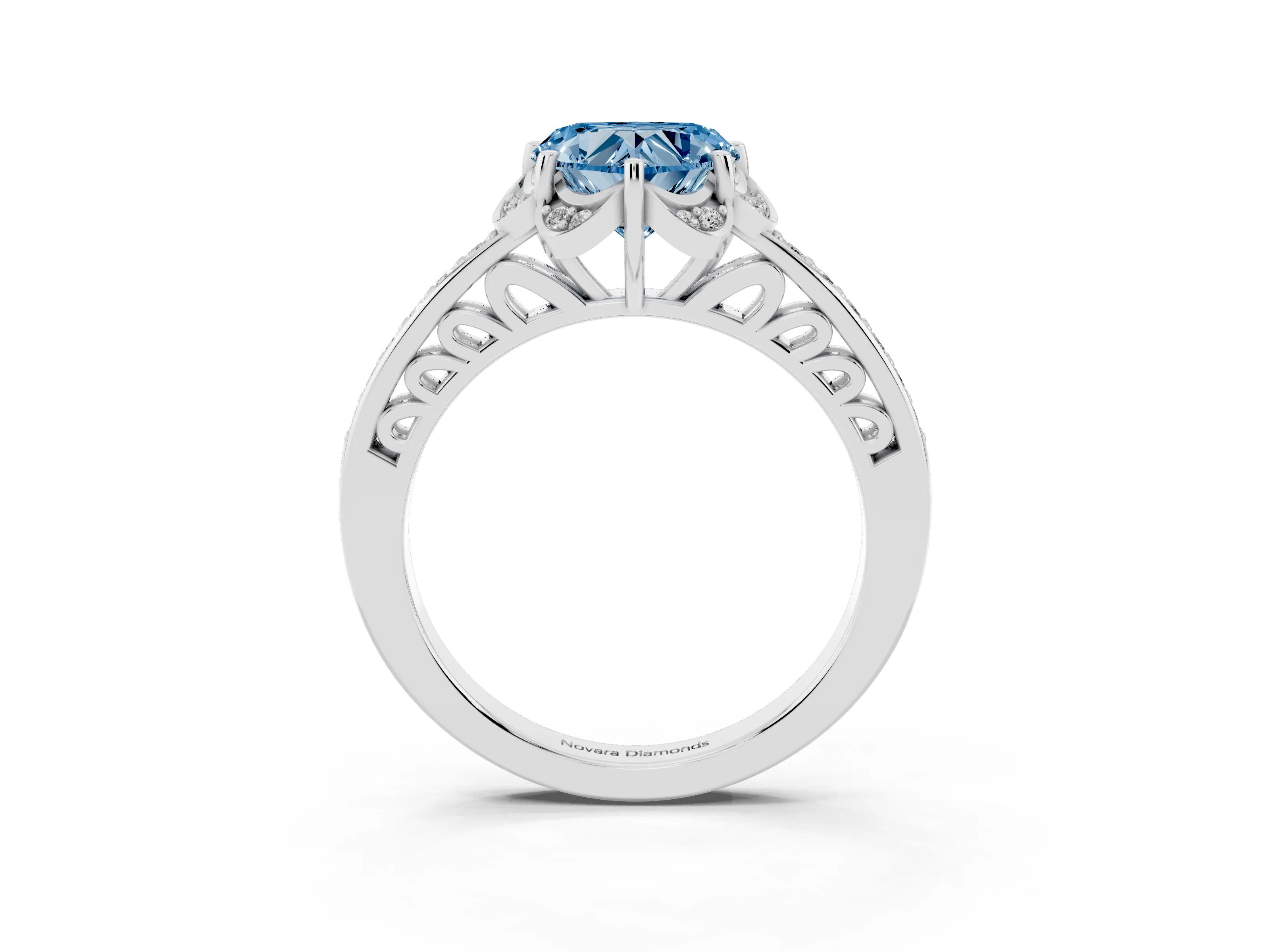 Fancy Blue Heart Cut Diamond Halo Ring Set in Platinum with Channel Set Band and Prong Setting
