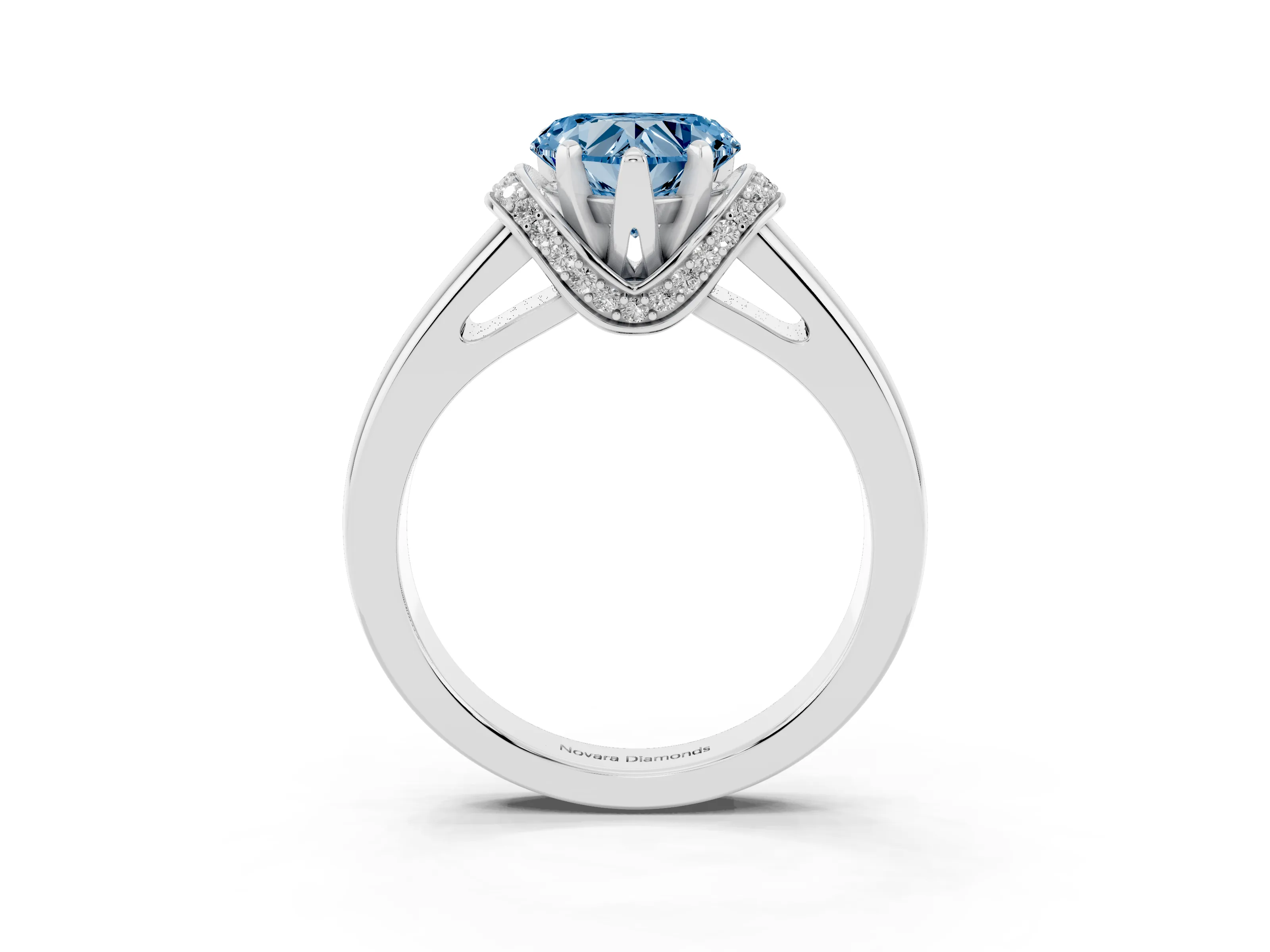 Fancy Blue Heart Cut Diamond Pavé Band Solitaire Ring Set in Platinum with Prong Setting