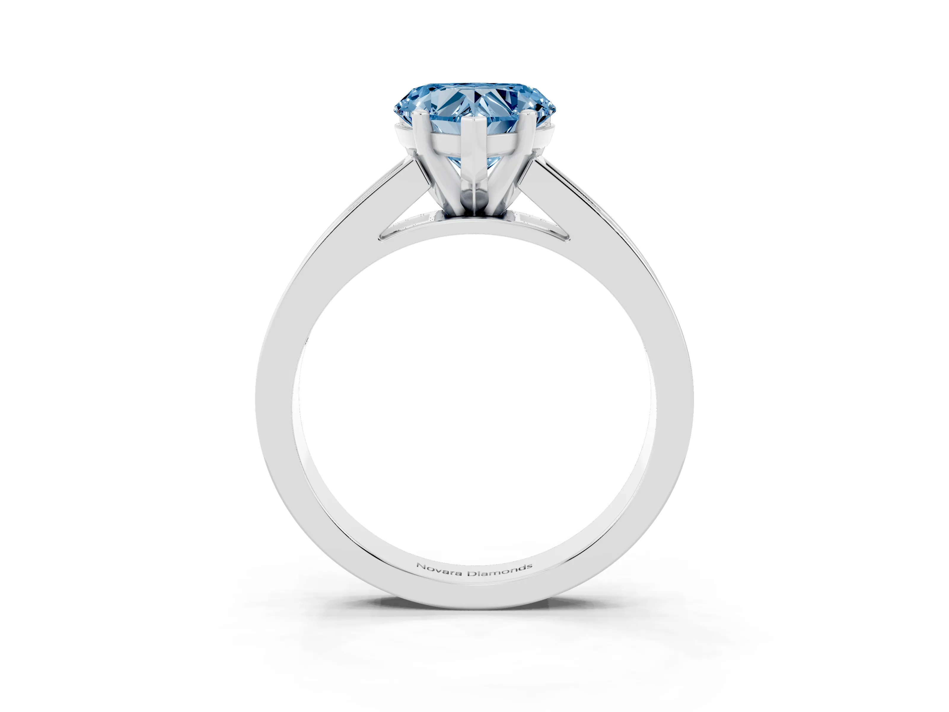 Fancy Blue Heart Cut Diamond Solitaire Ring Set in White gold with Channel-Set Band and Prong Setting