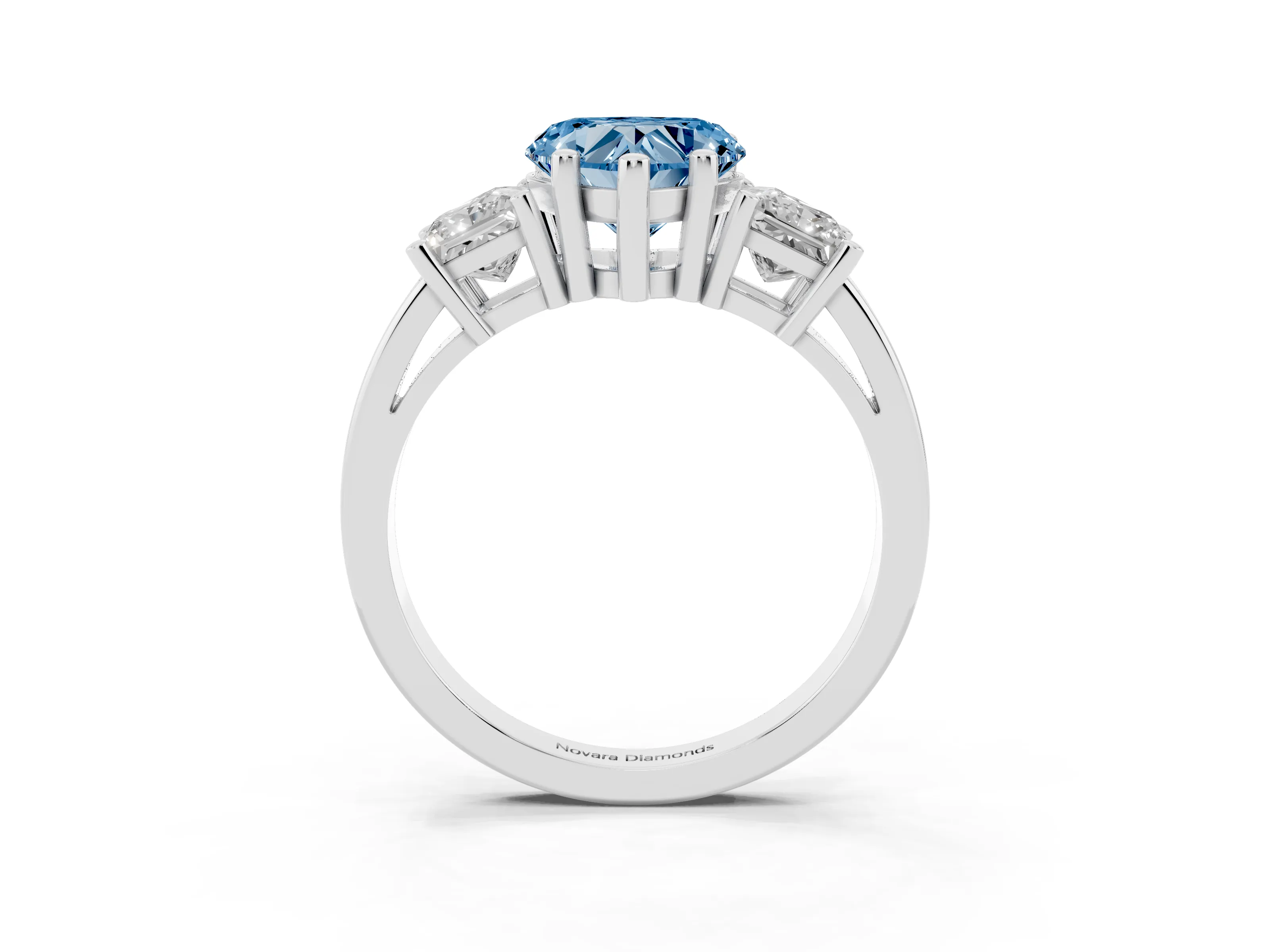 Fancy Blue Three-Stone Heart Cut Diamond Solitaire Ring Set in Silver with Prong Setting