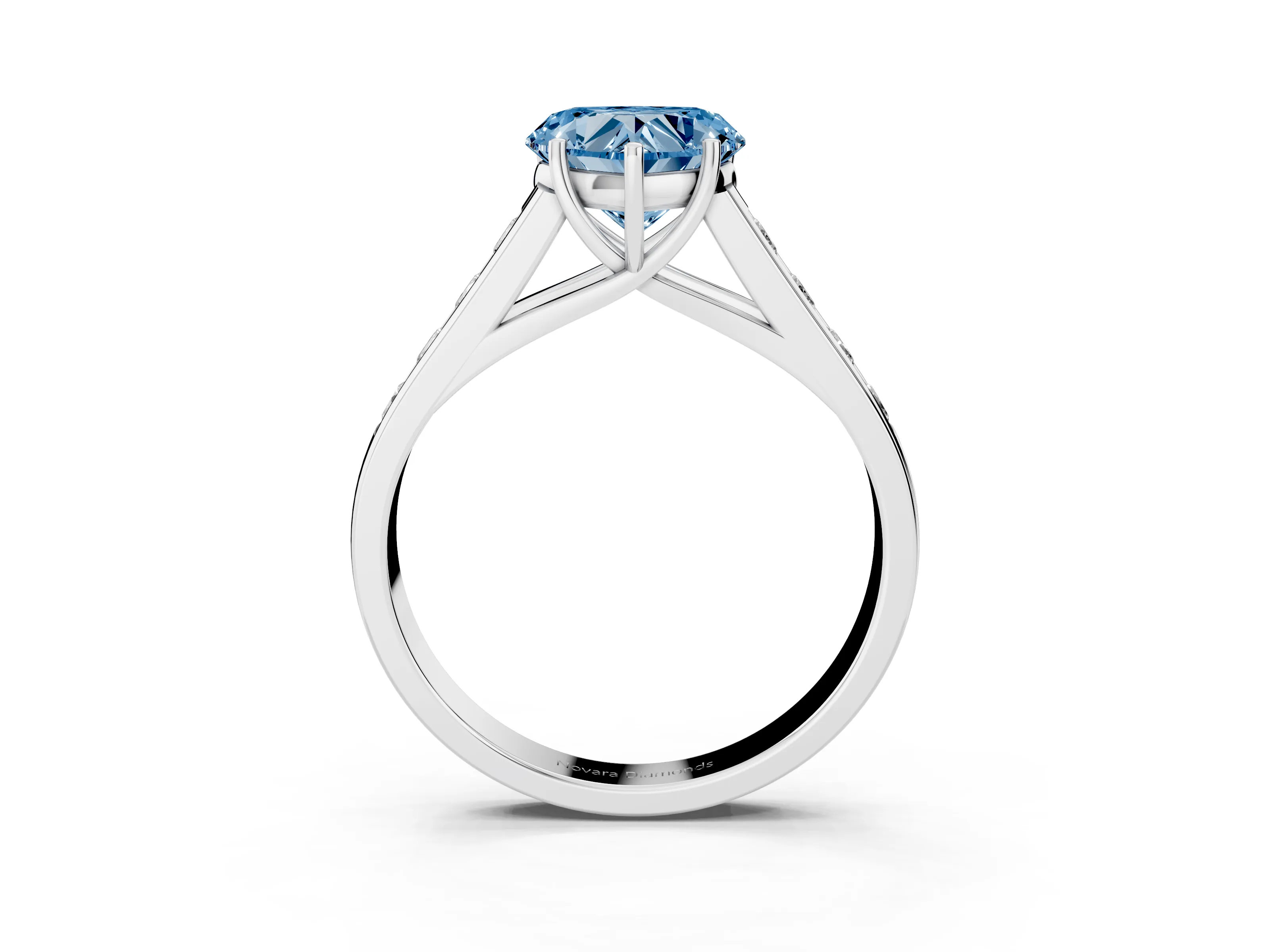 Fancy Blue Heart Cut Diamond Solitaire Channel-Set Engagement Ring Set in Silver with Prong Setting