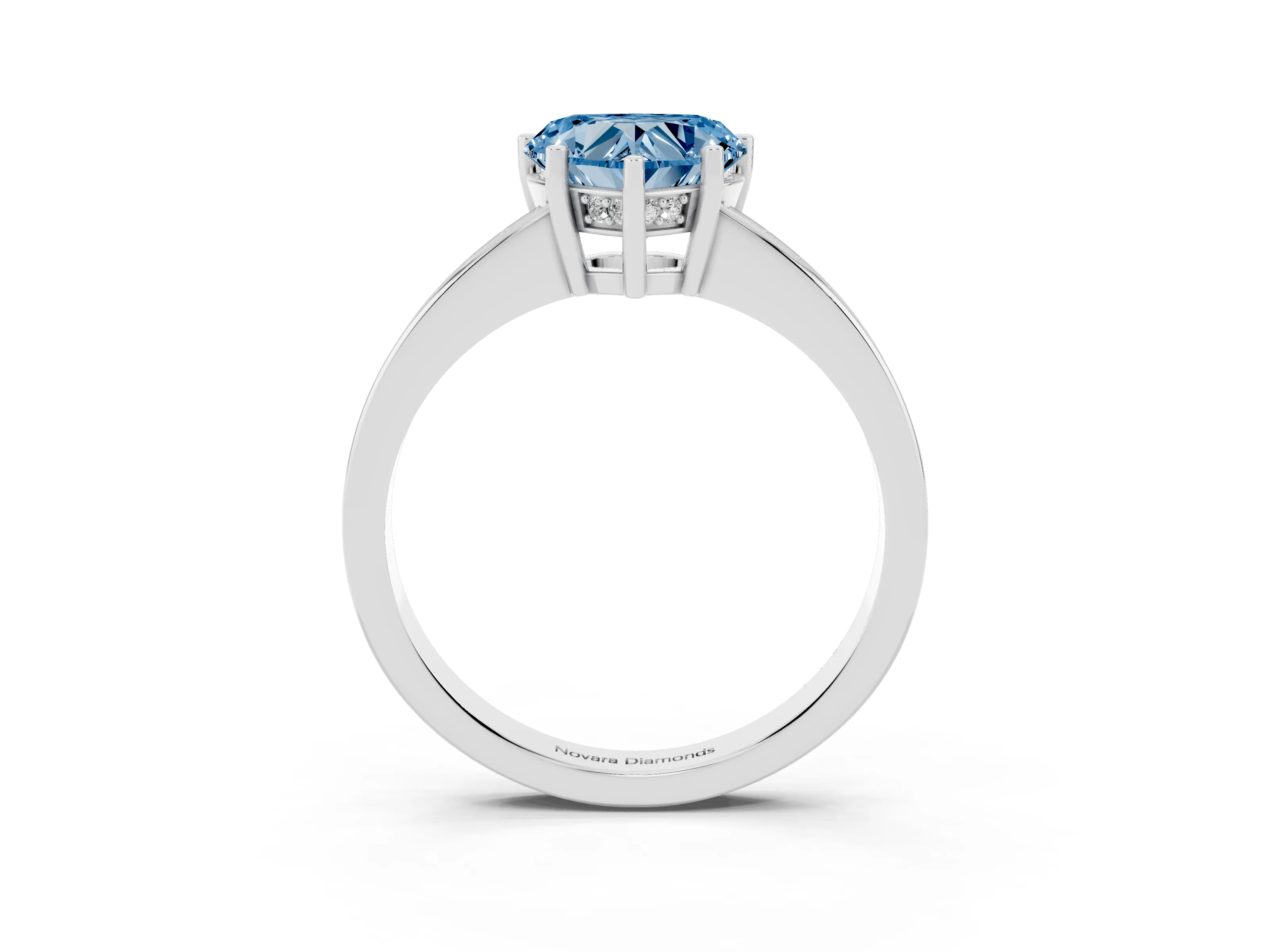 Fancy Blue Heart Cut Diamond Pavé Band Prong Set Solitaire Ring Set in White gold