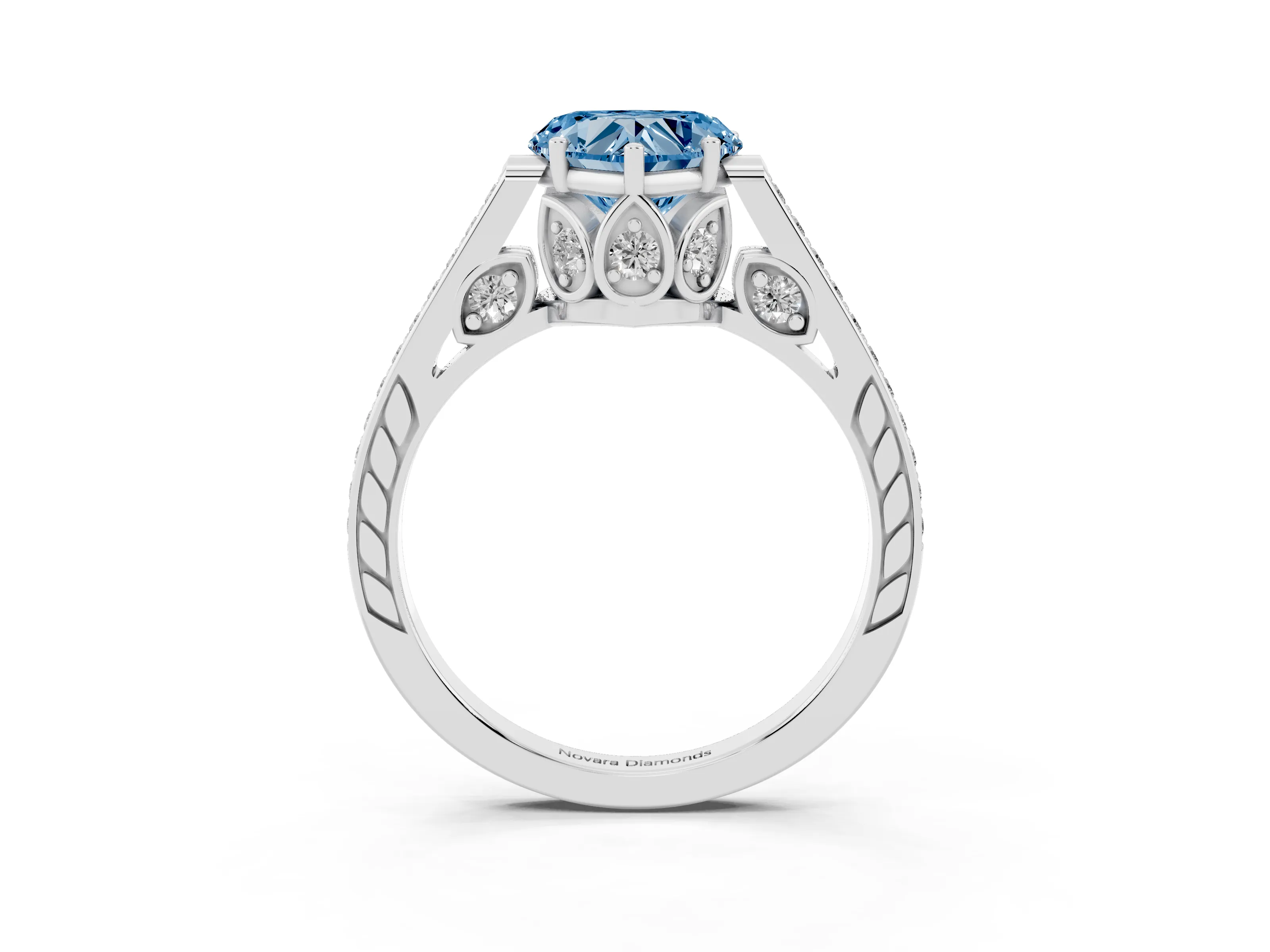 Fancy Blue Heart Cut Diamond Cathedral Pavé Engagement Ring Set in Platinum with Prong Setting