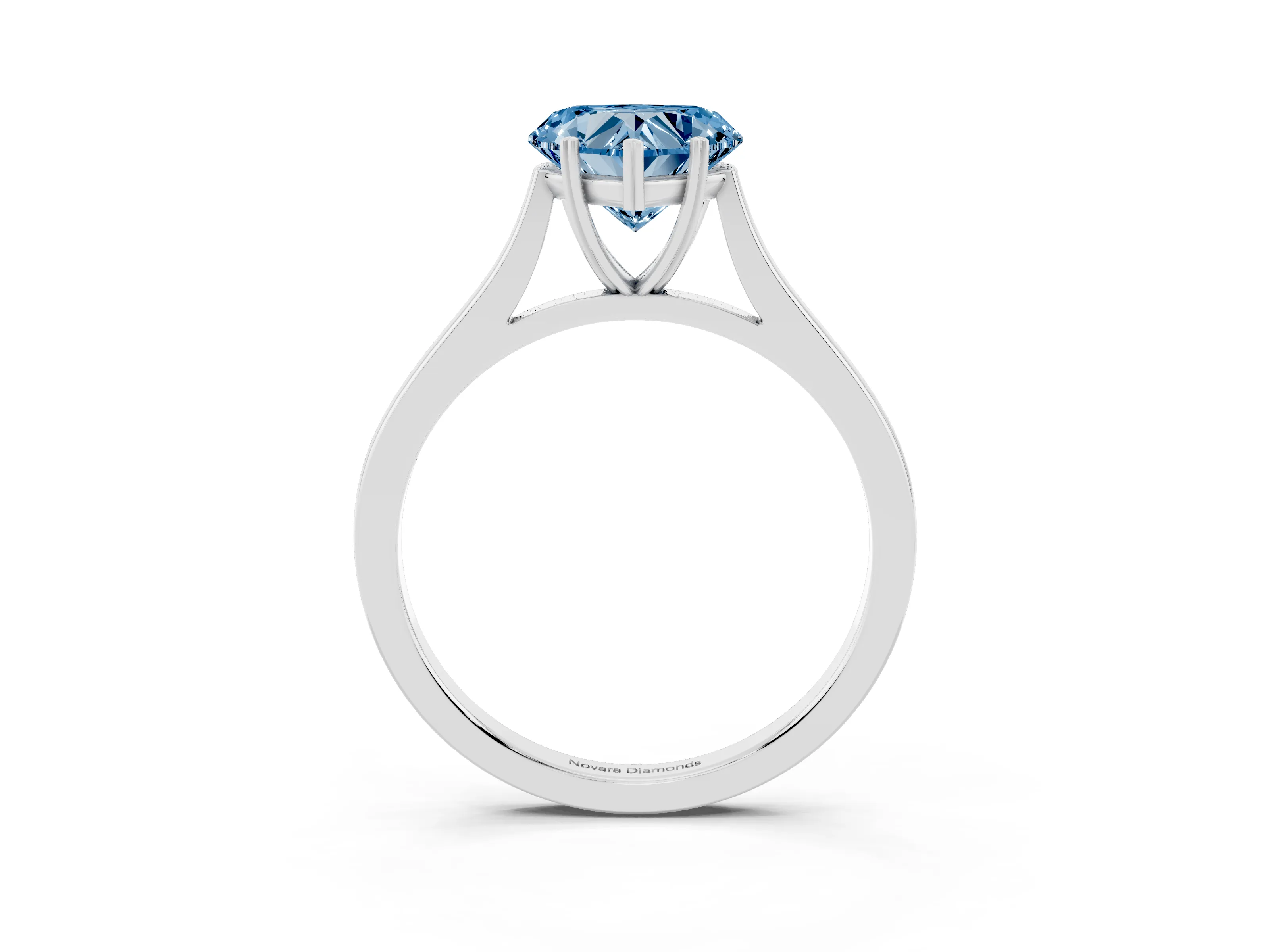Fancy Blue Heart Cut Diamond Solitaire Heart Prong Engagement Ring Set in Silver with Tapered Band