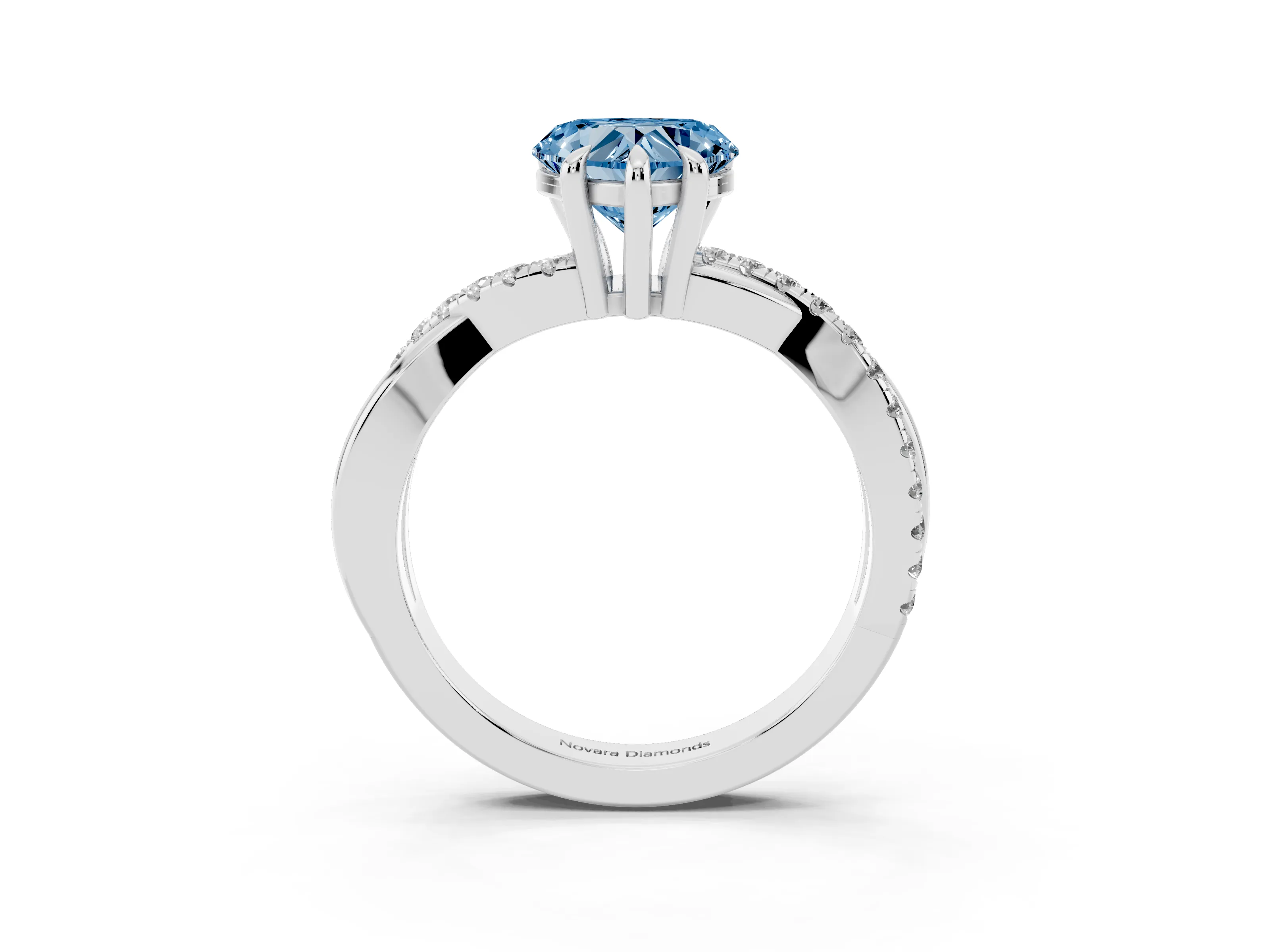 Fancy Blue Heart Cut Diamond Twist Band Solitaire Set in Platinum with Pavé Accents and Prong Setting