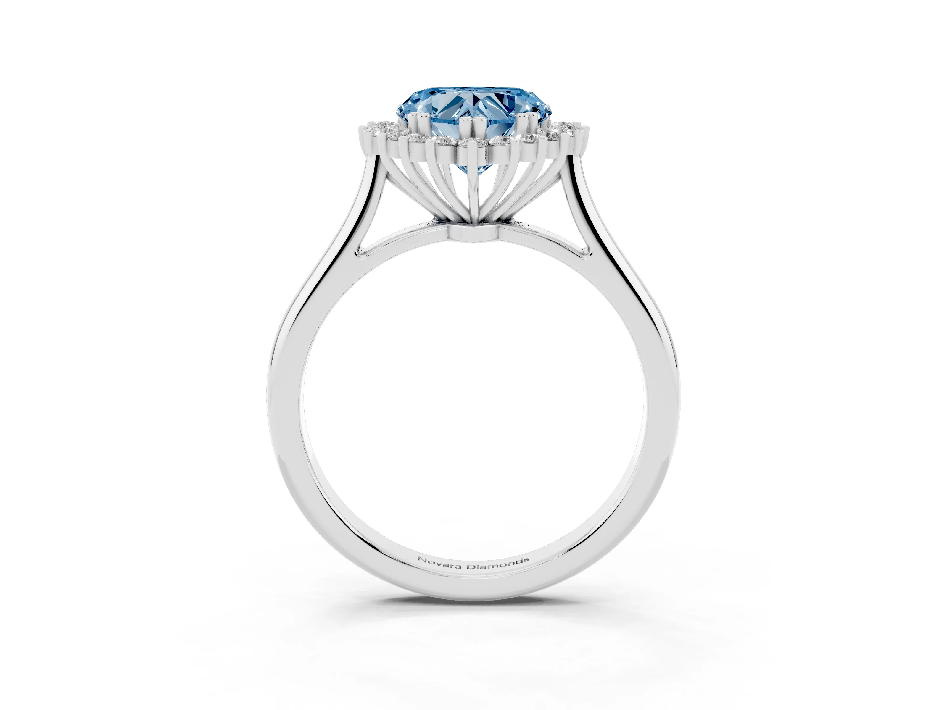 Fancy Blue Heart Cut Diamond Halo Ring Set in Platinum with Plain Solitaire Band and Prong Setting