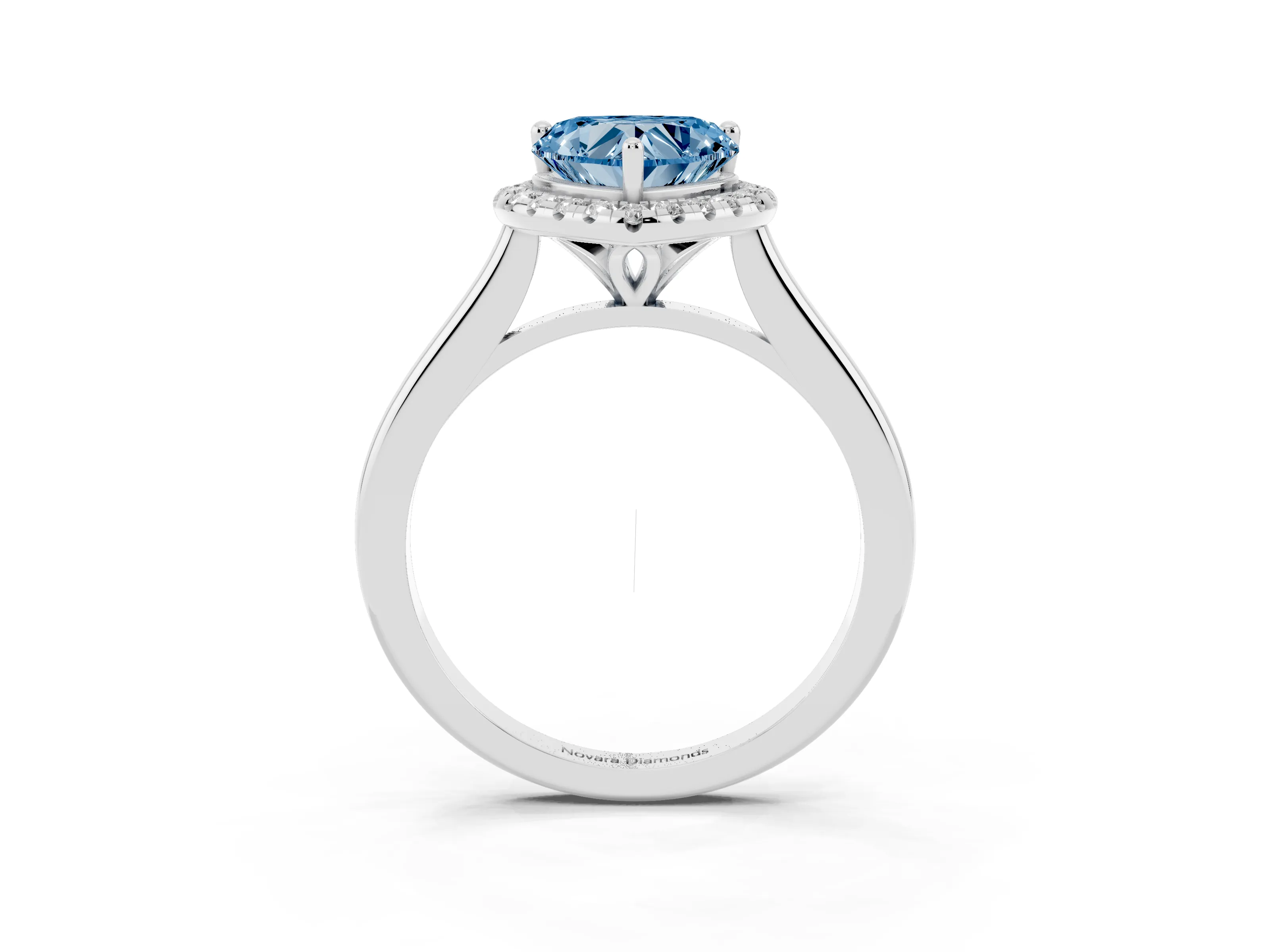 Fancy Blue Heart Cut Diamond Halo Engagement Ring Set in Platinum with Pavé Band and Rising Shoulders