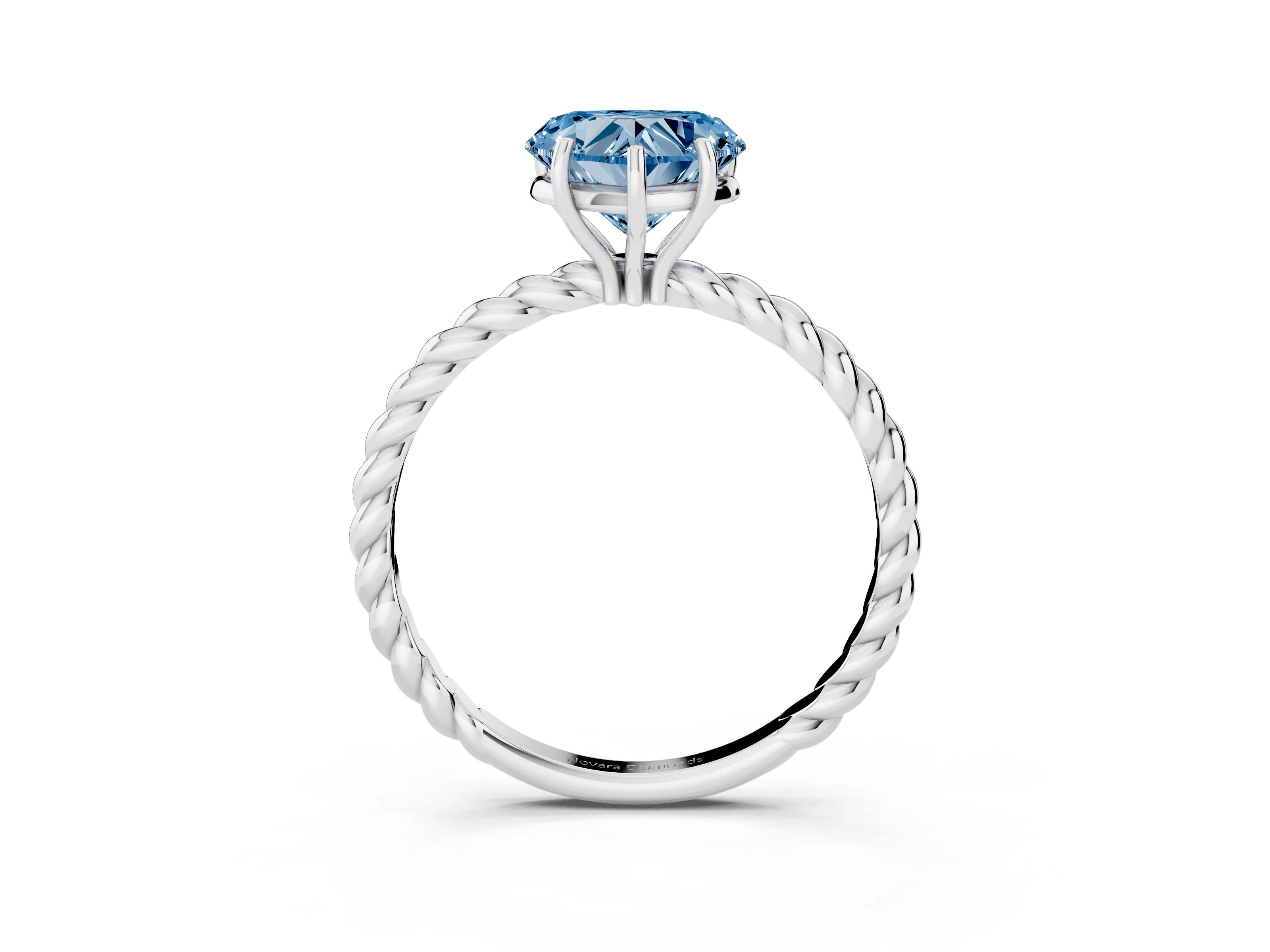 Fancy Blue Heart Cut Diamond Solitaire Ring Set in White gold with Twist Band and Prong Setting
