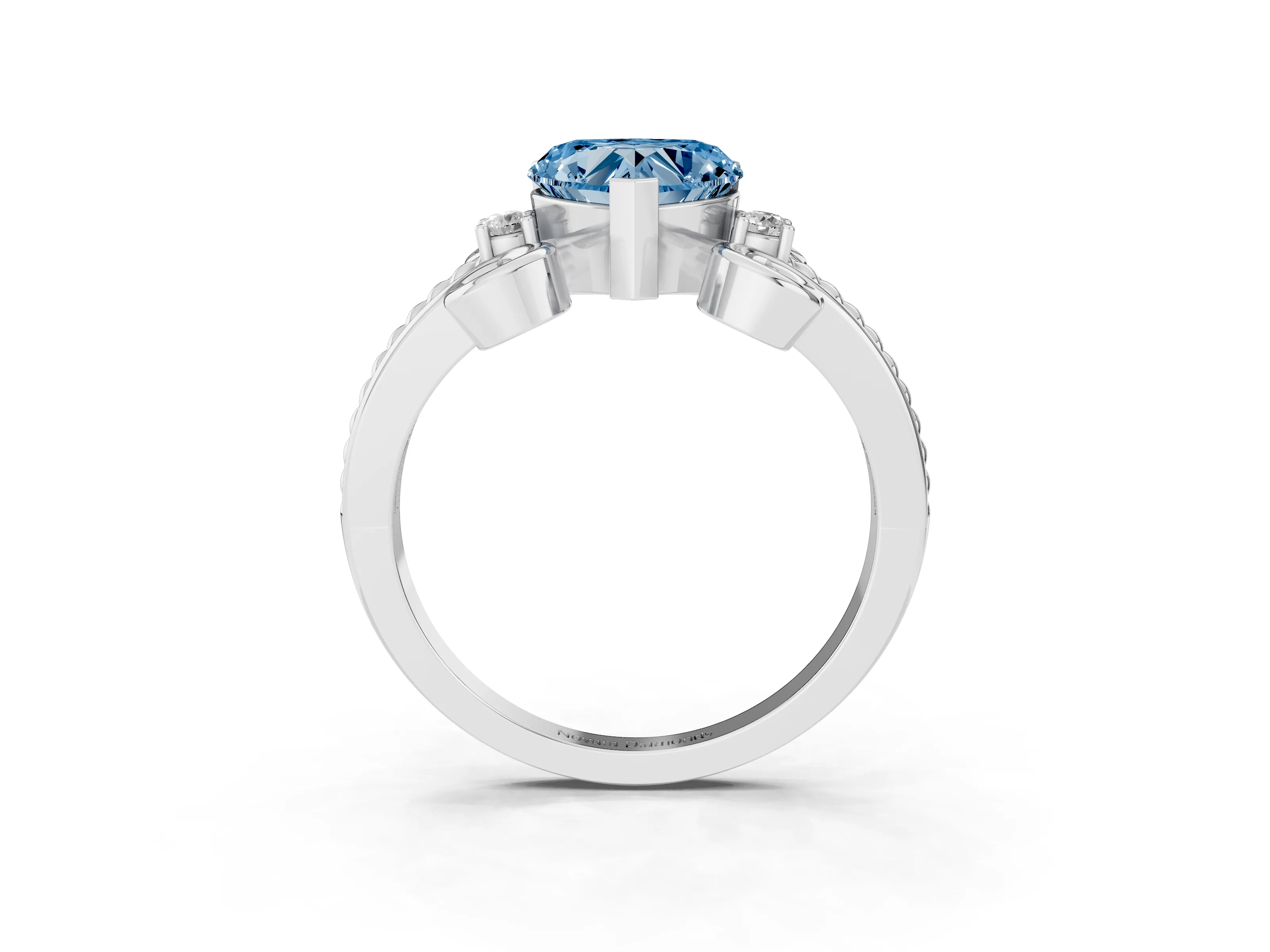 Fancy Blue Heart Cut Diamond Twisted Band Solitaire Ring Set in Platinum with Scroll Prongs