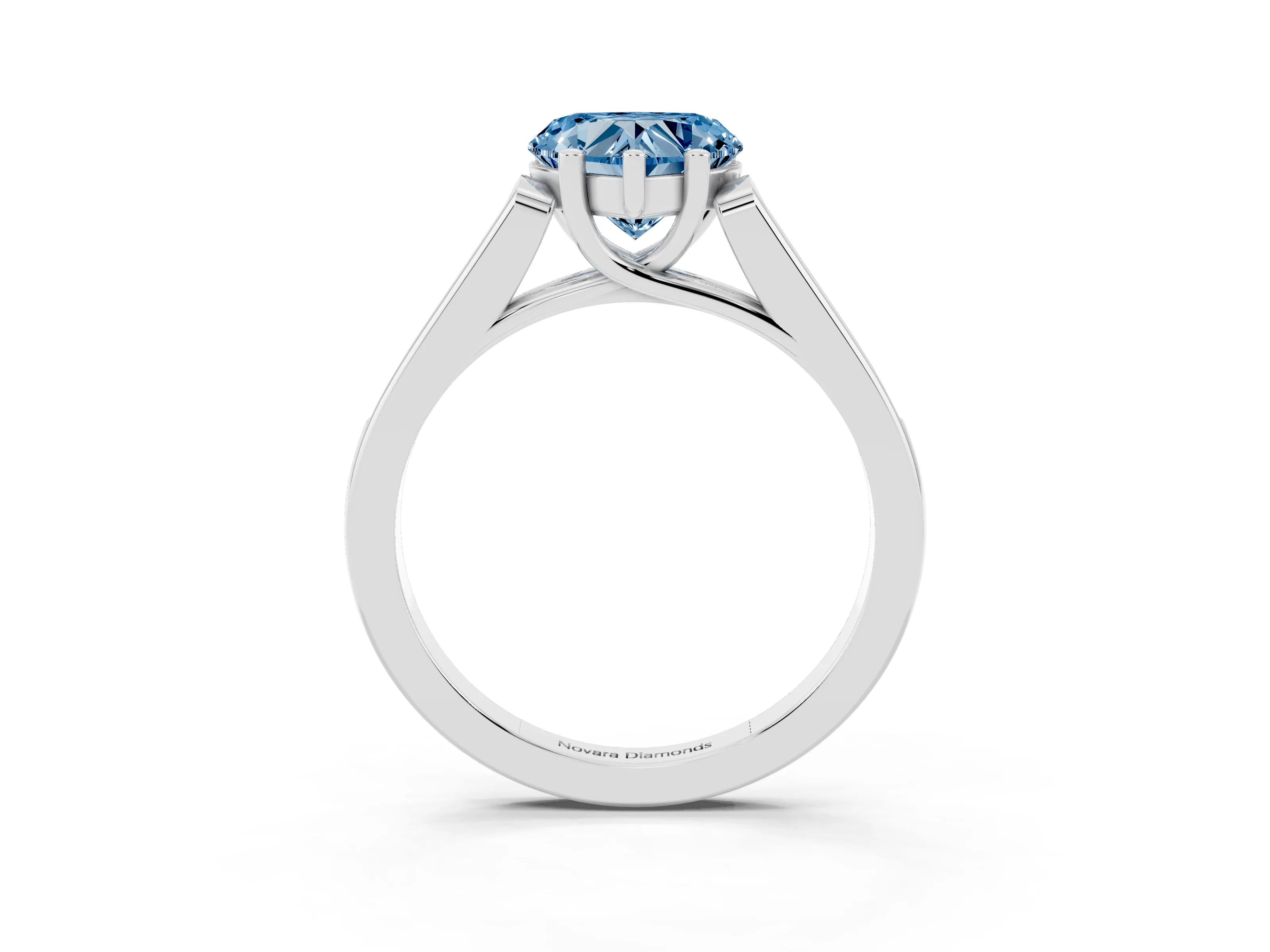 Fancy Blue Heart Cut Diamond Solitaire Cathedral Engagement Ring Set in White gold with Channel-Set Band and Prong Setting