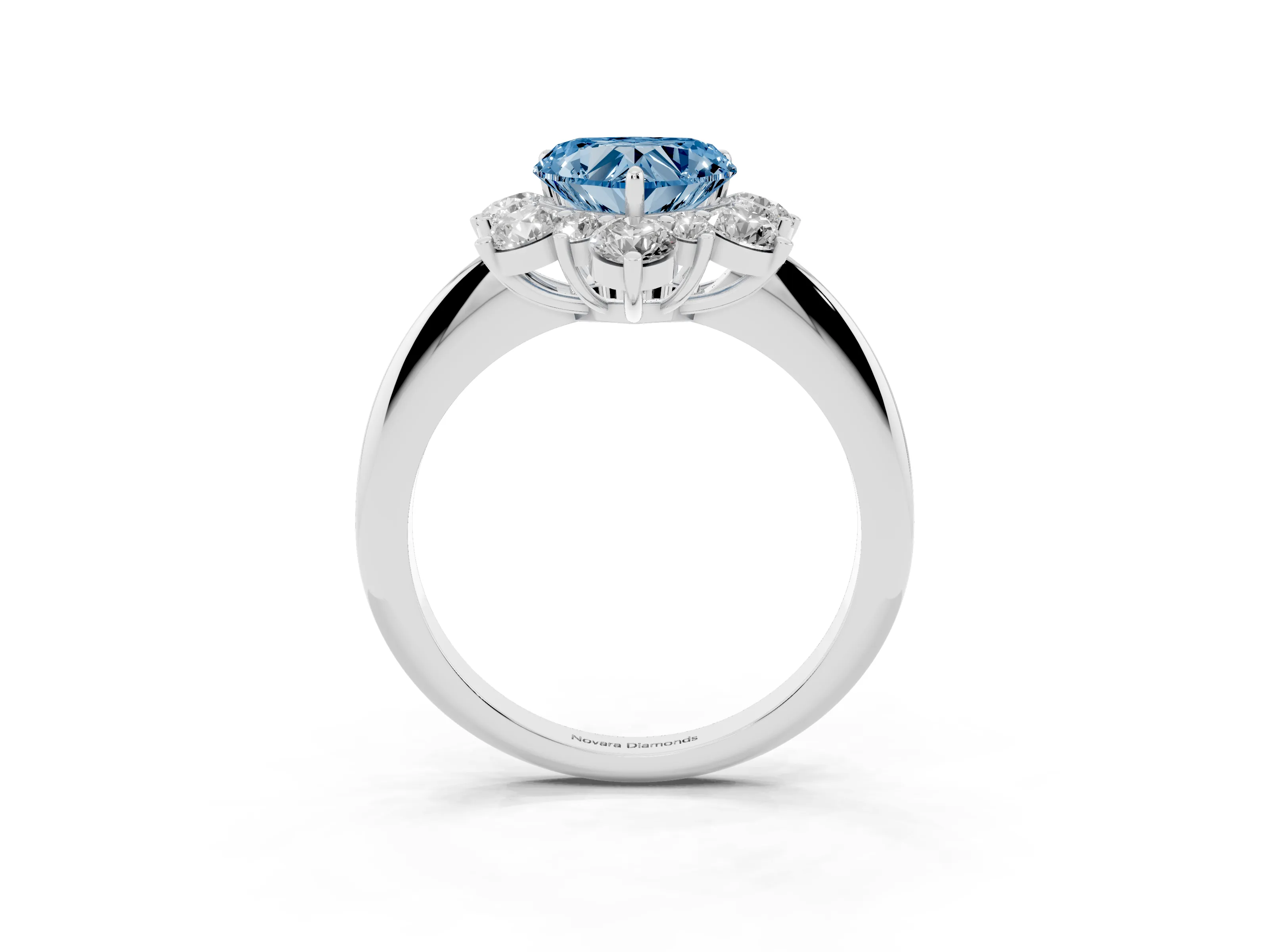 Fancy Blue Heart Cut Diamond Cluster Halo Ring Set in White gold with Solitaire Band and Prong Setting