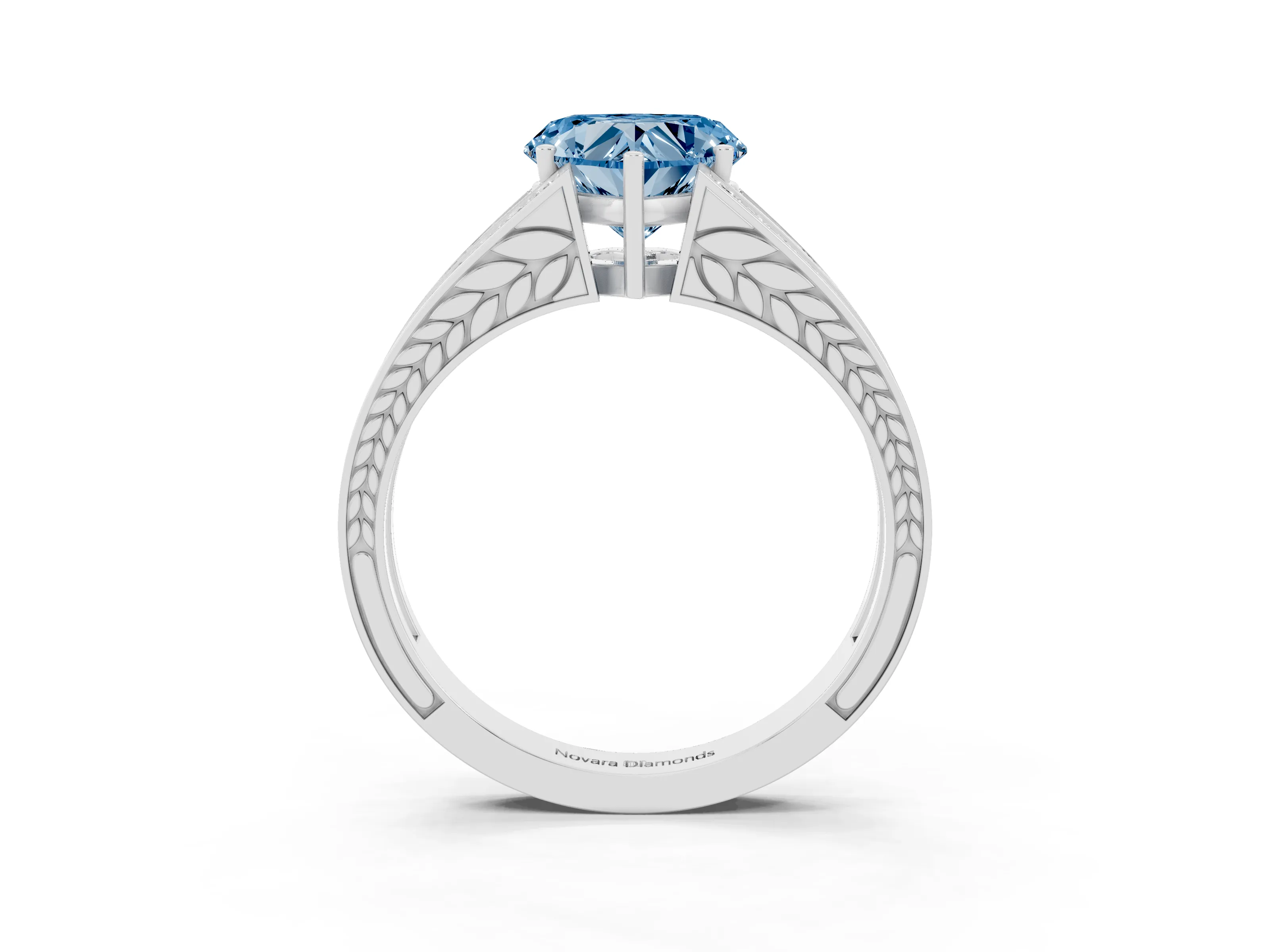Fancy Blue Heart Cut Diamond Split Shank Ring Set in Platinum with Pavé Band and Prong Setting