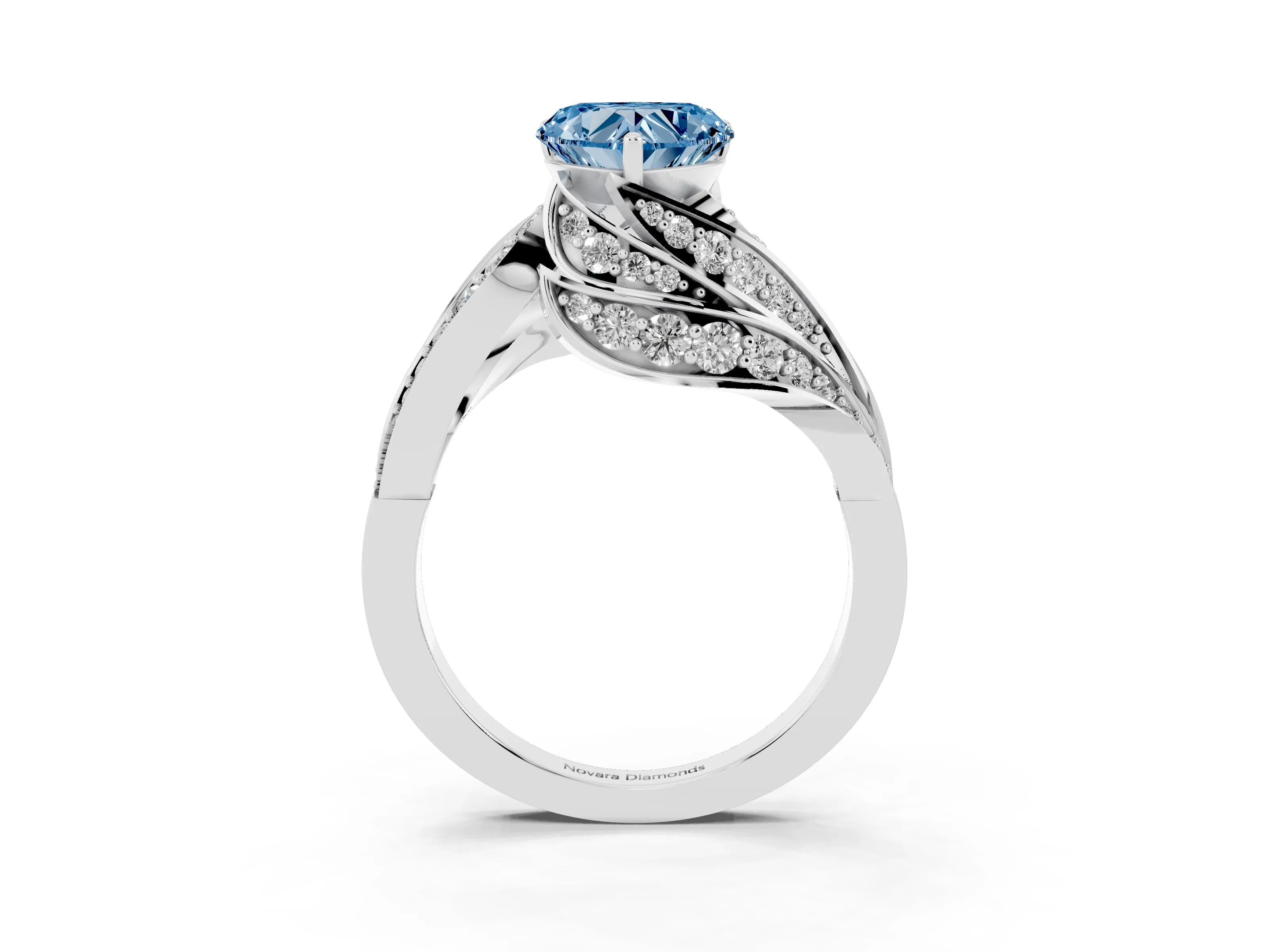 Fancy Blue Heart Cut Diamond Solitaire Ring Set in Silver with Layered Twist Pavé Band