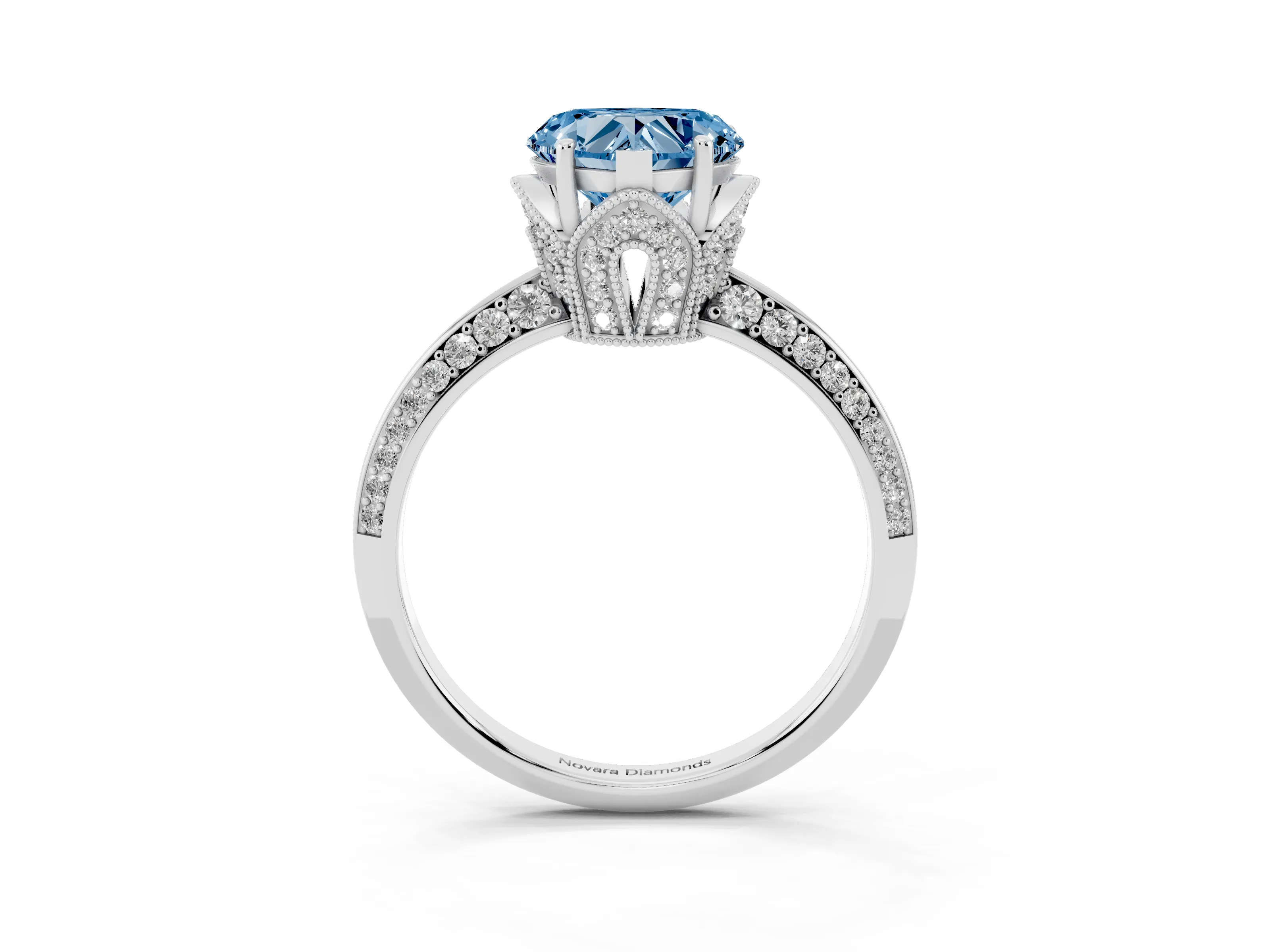 Fancy Blue Heart Cut Diamond Solitaire Engagement Ring Set in Platinum with Pavé Split Shank and Prong Setting