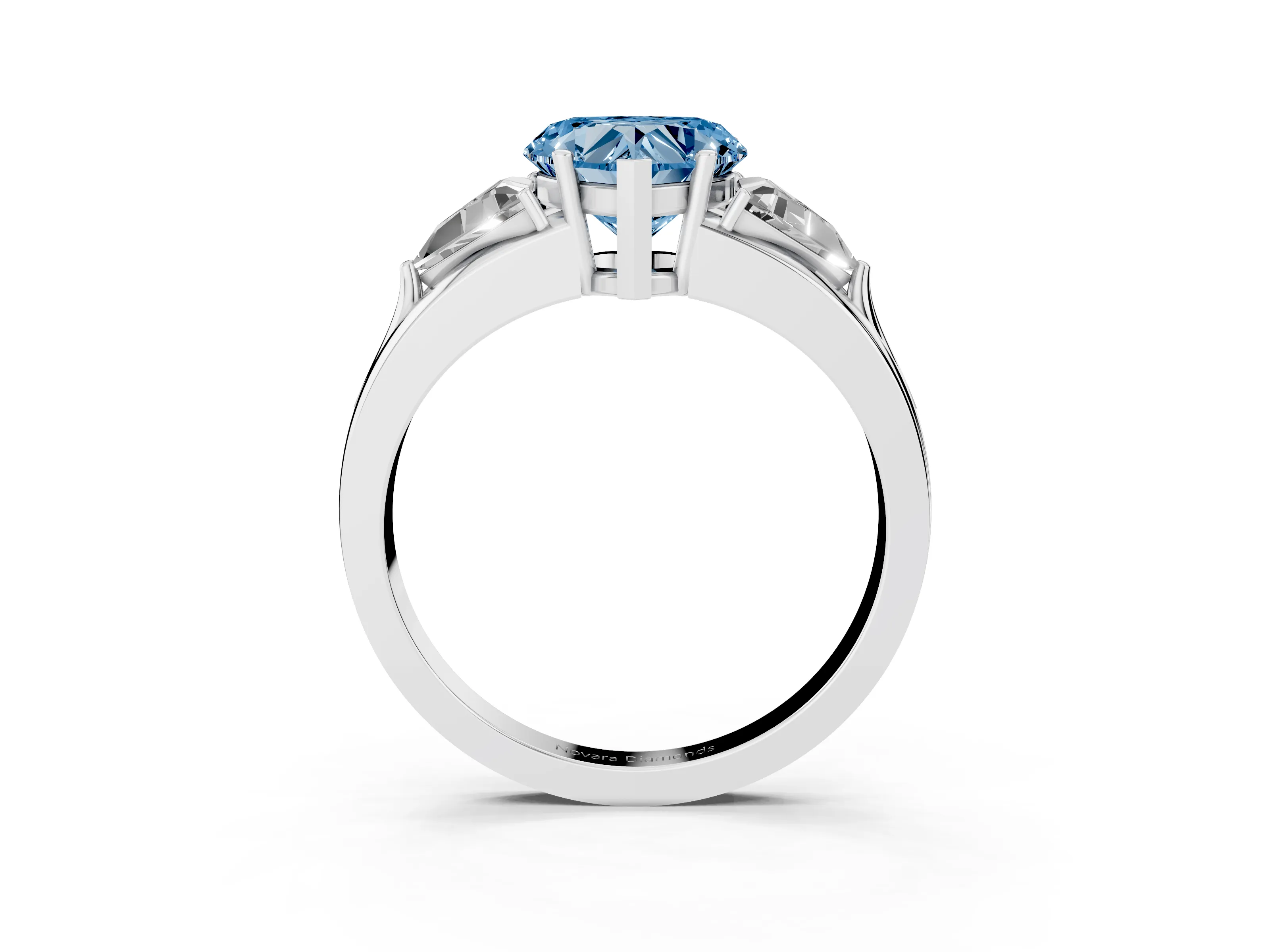 Fancy Blue Heart Cut Diamond Three-Stone Ring Set in Silver with Trillion Side Stones and Split Shank