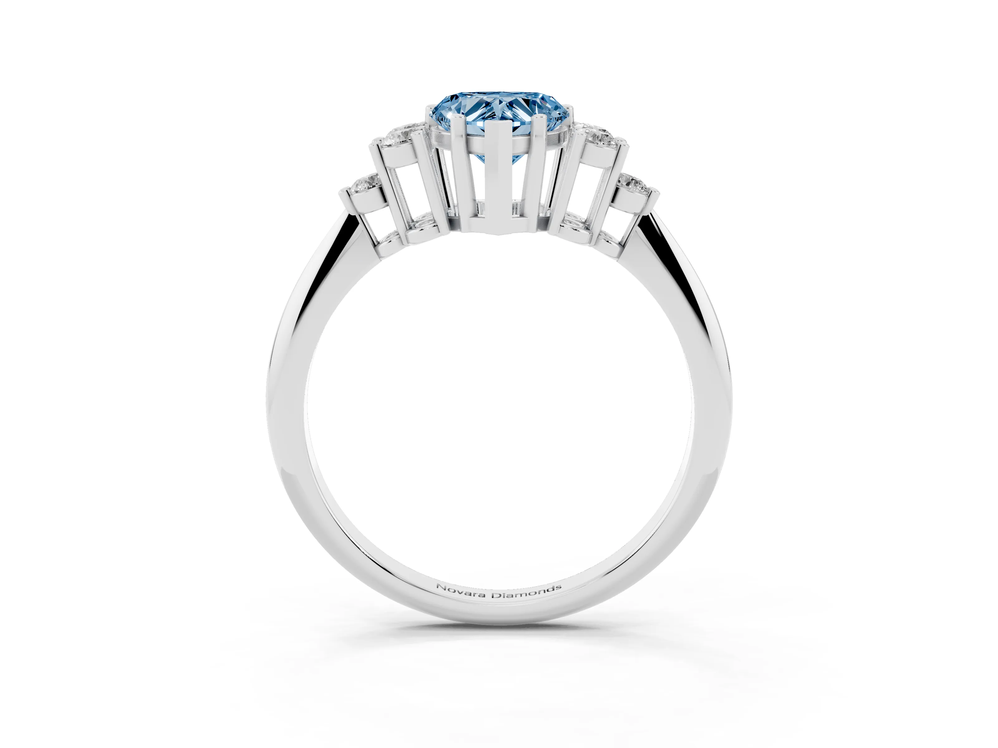 Fancy Blue Heart Cut Diamond Cluster Ring Set in Silver with Plain Band and Prong Setting