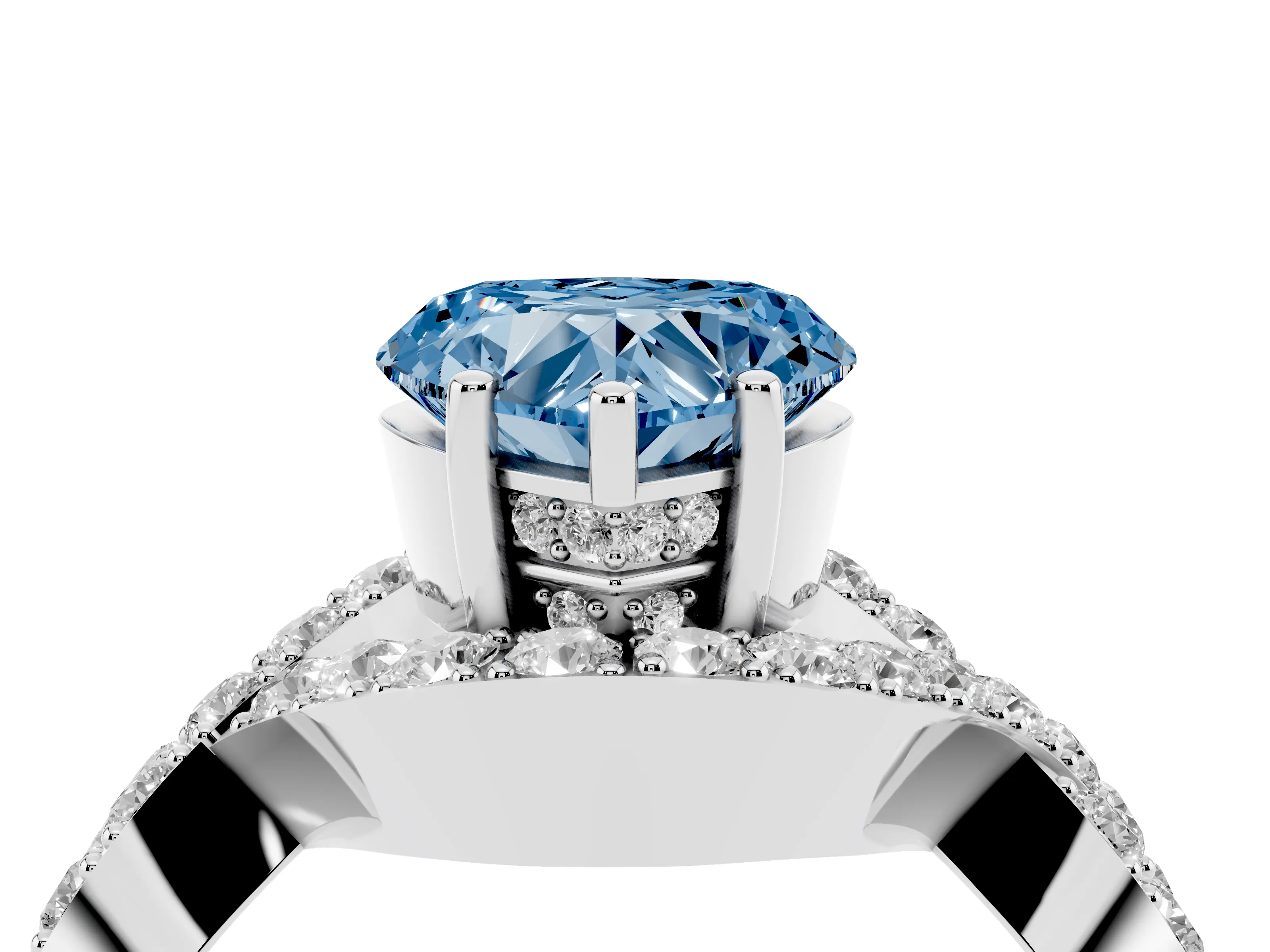 Fancy Blue Heart Cut Diamond Solitaire Twist Band Pavé Engagement Ring Set in Platinum
