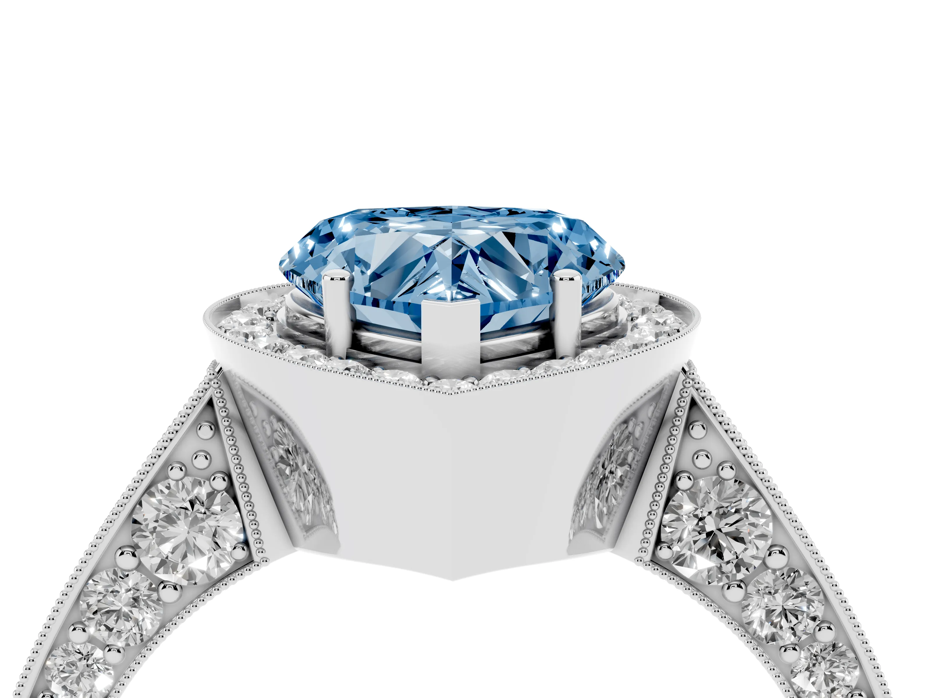 Fancy Blue Heart Cut Diamond Halo Engagement Ring Set in Silver with Accent Split Shank Band