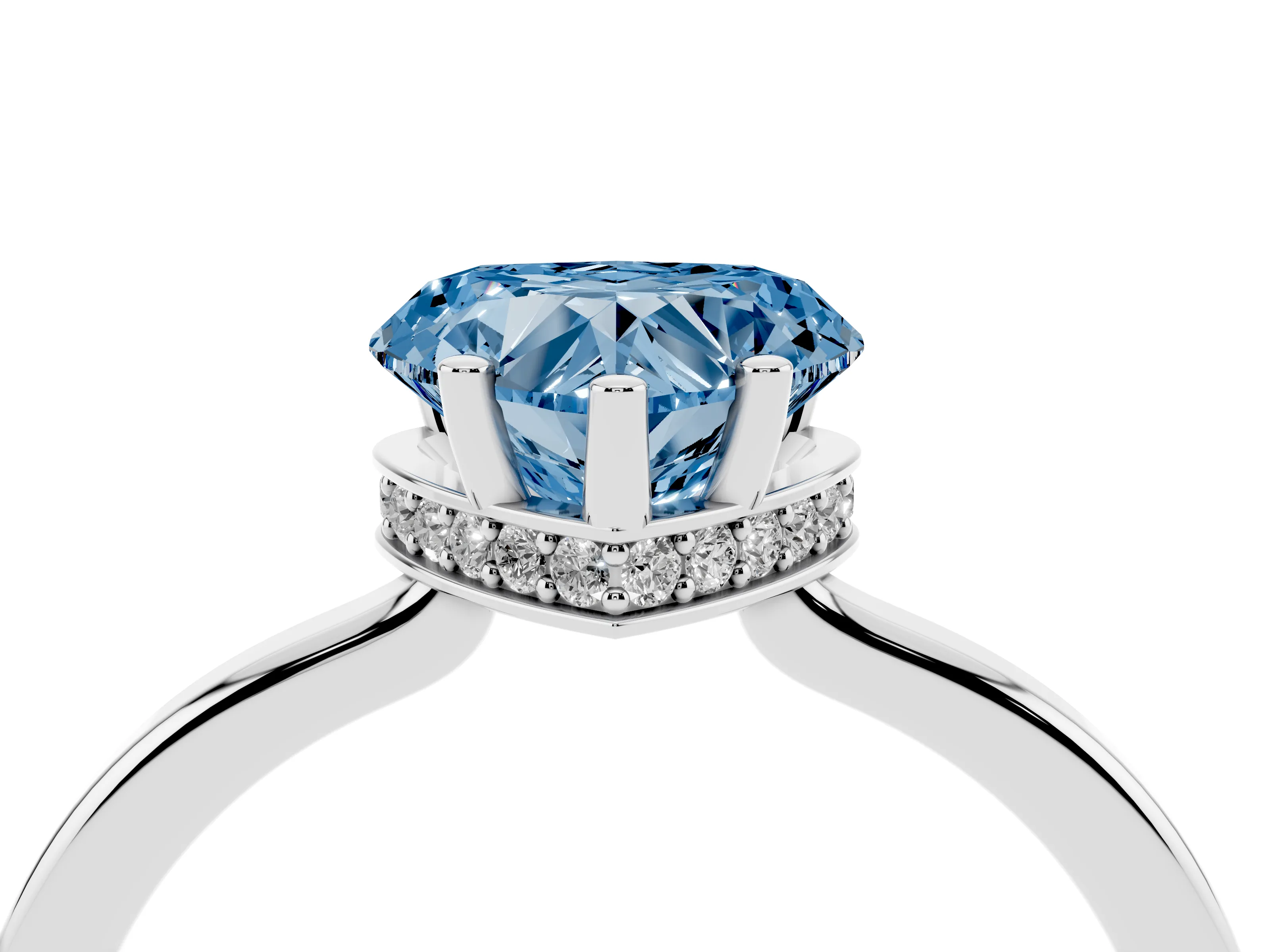 Fancy Blue Heart Cut Diamond Solitaire Engagement Ring Set in Platinum with Prong Setting on a Plain Band