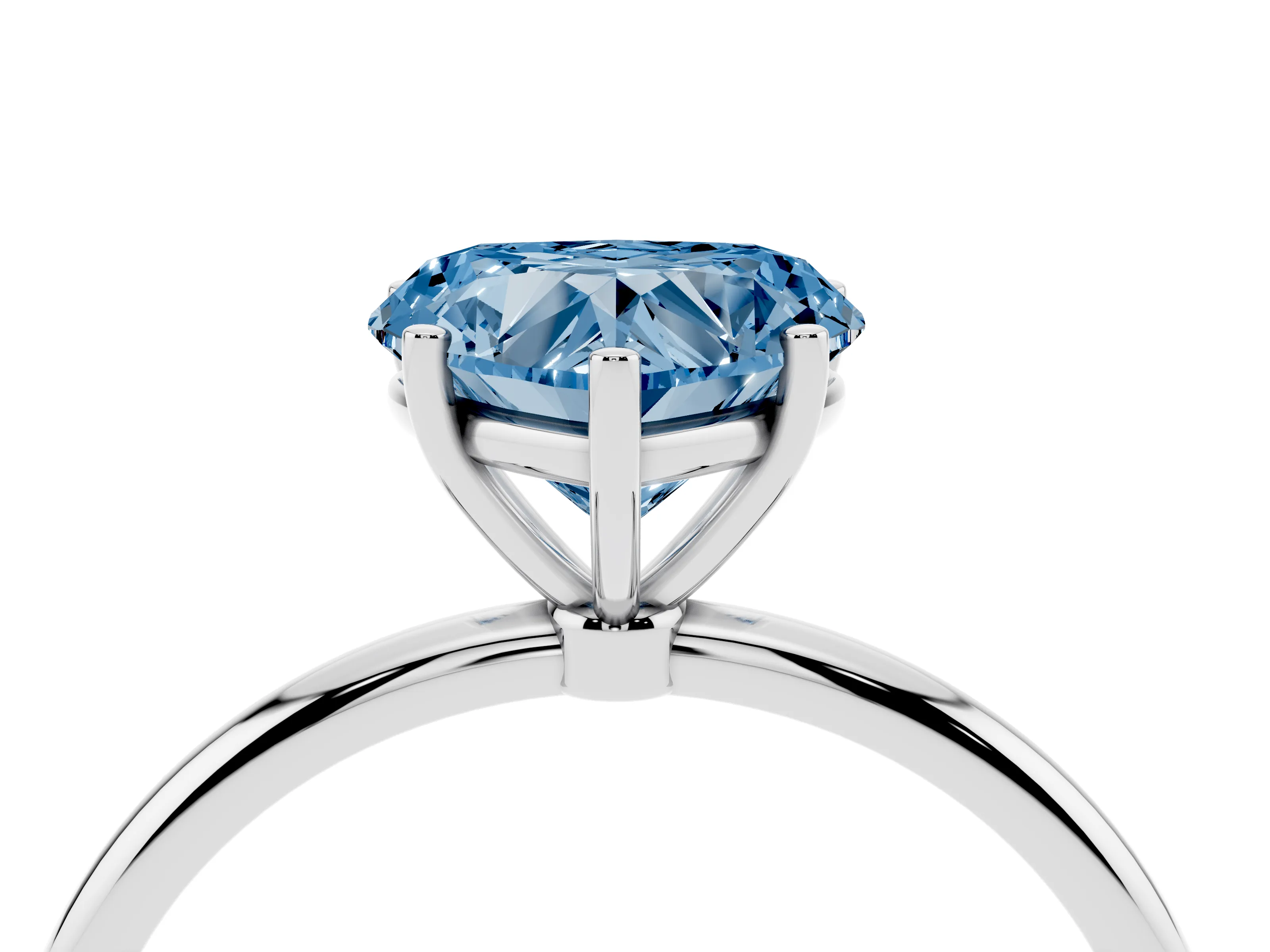 Fancy Blue Heart Cut Diamond Solitaire Engagement Ring Set in Platinum with Thin Band and Prong Setting