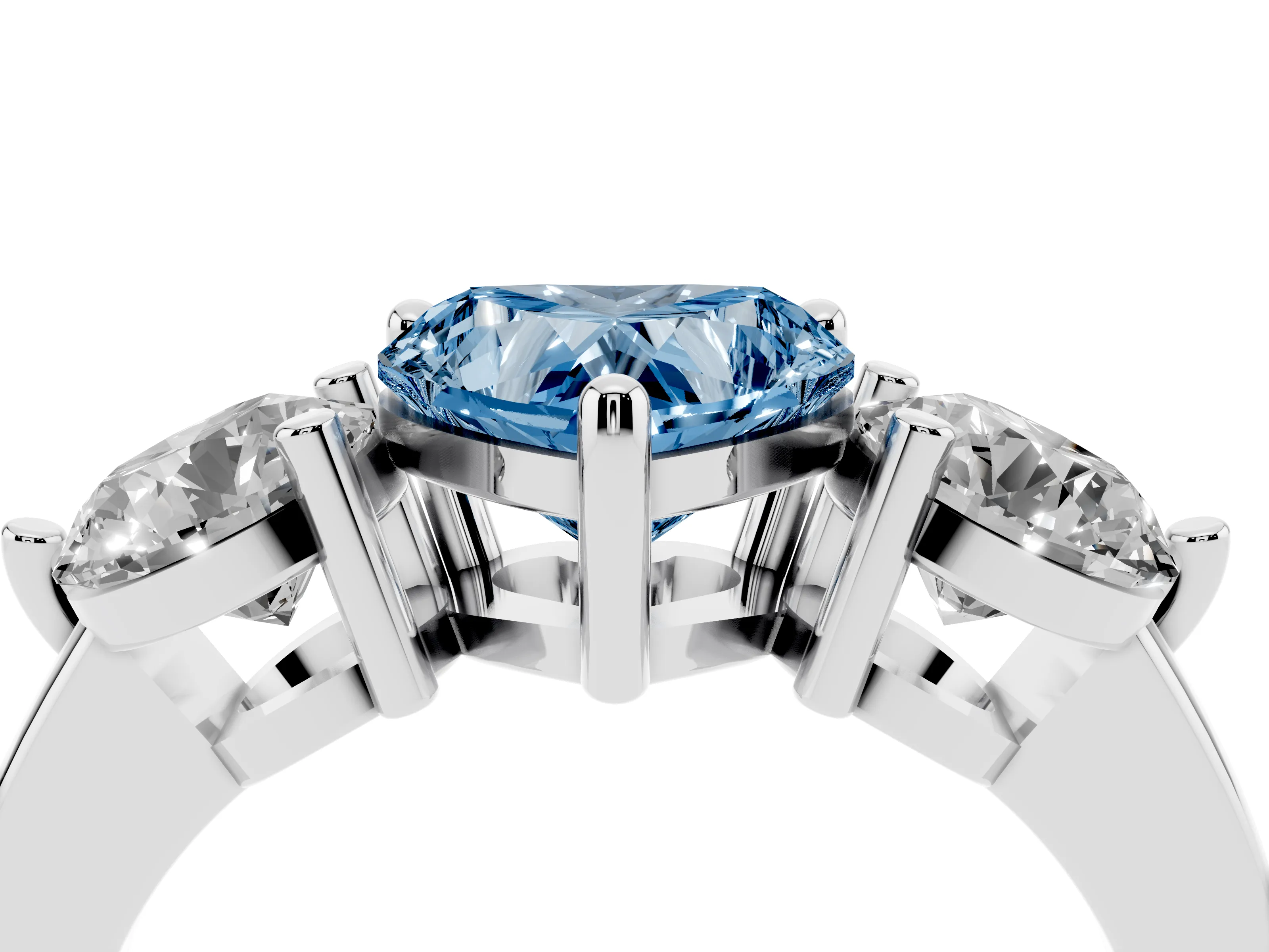 Fancy Blue Heart Cut Diamond Three-Stone Ring Set in Silver with Prong Setting and Classic Band