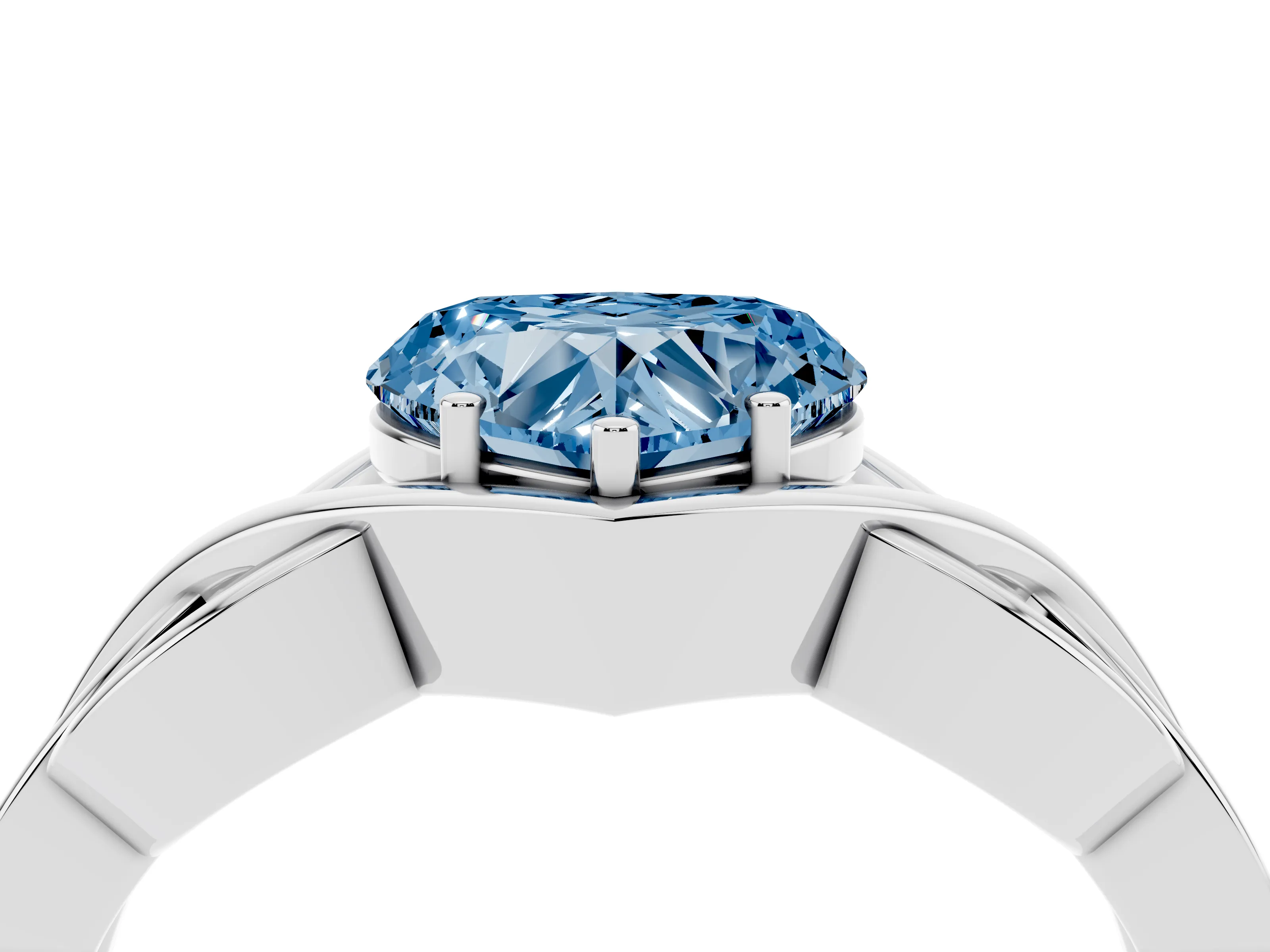 Fancy Blue Heart Cut Diamond Solitaire Ring Set in Silver with Intertwined Band