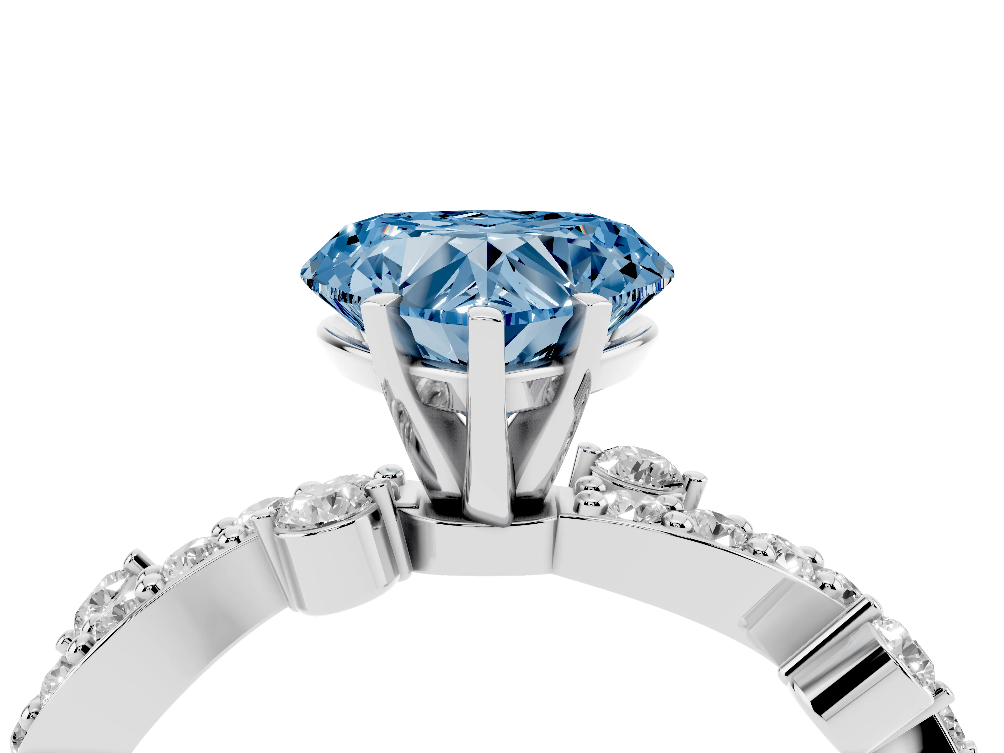 Fancy Blue Heart Cut Diamond Solitaire Twisted Band Set in Silver with Pavé Setting
