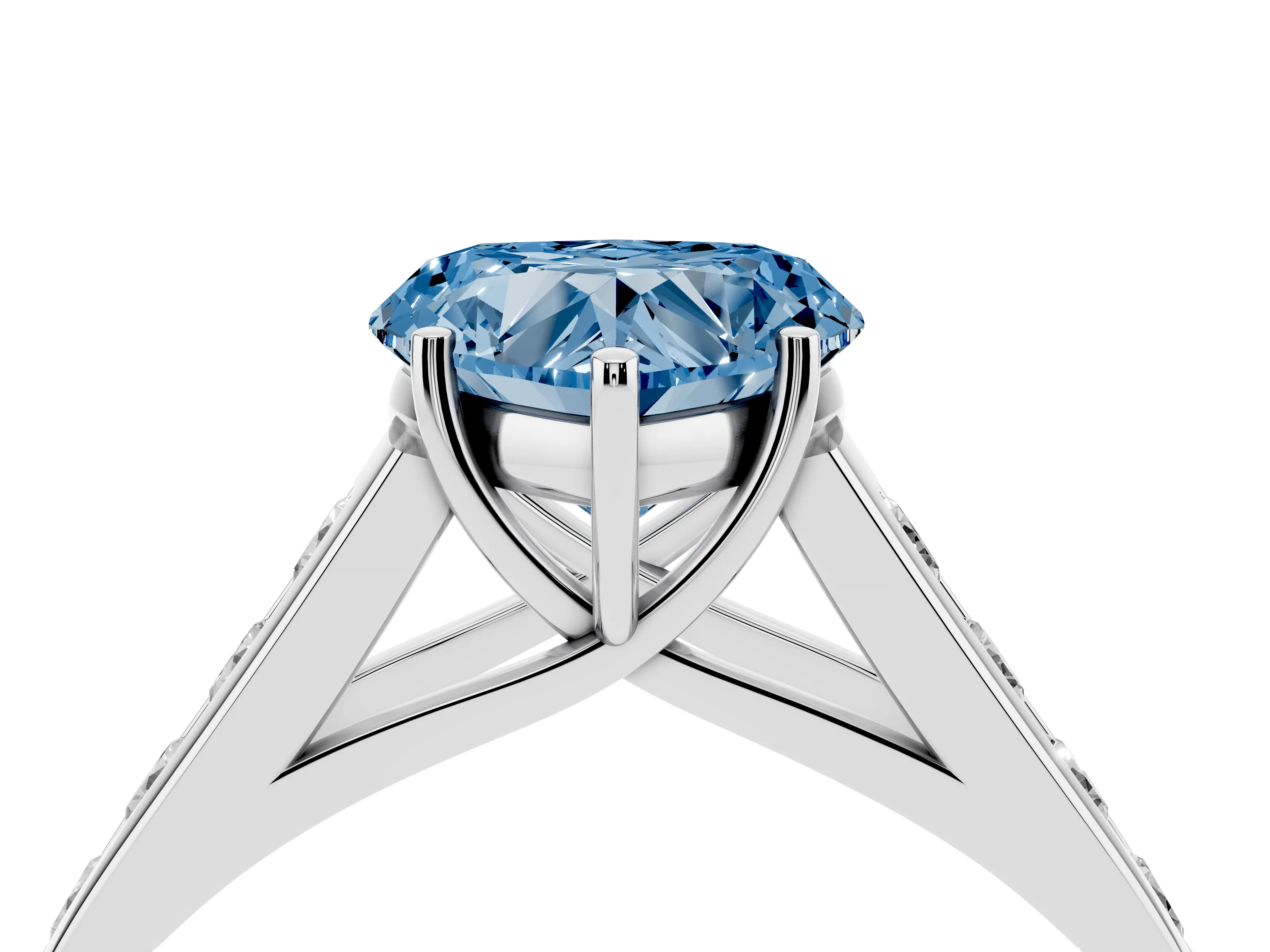 Fancy Blue Heart Cut Diamond Solitaire Channel-Set Engagement Ring Set in Silver with Prong Setting