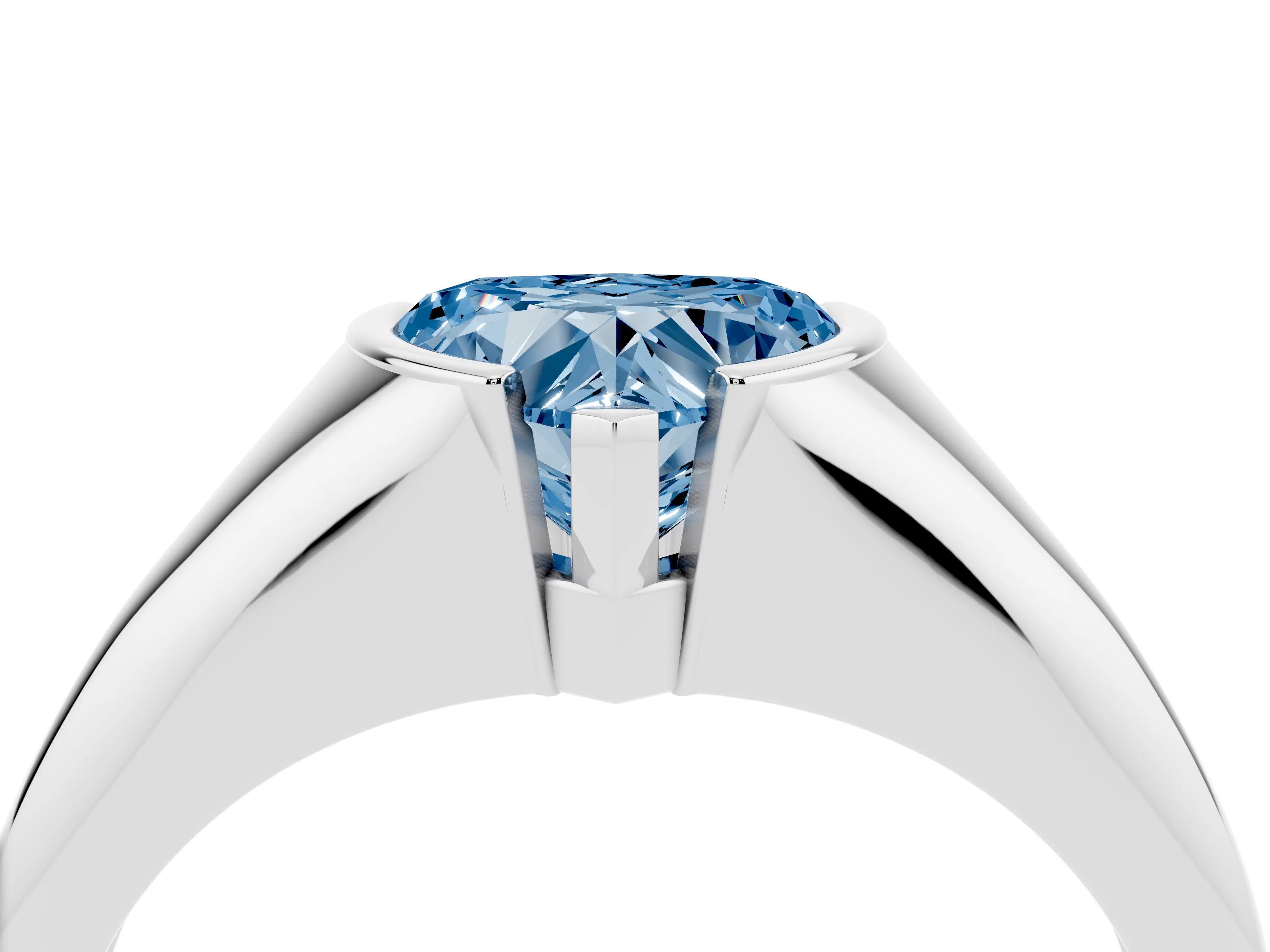 Fancy Blue Heart Cut Diamond Solitaire Tension Set Ring Set in Silver