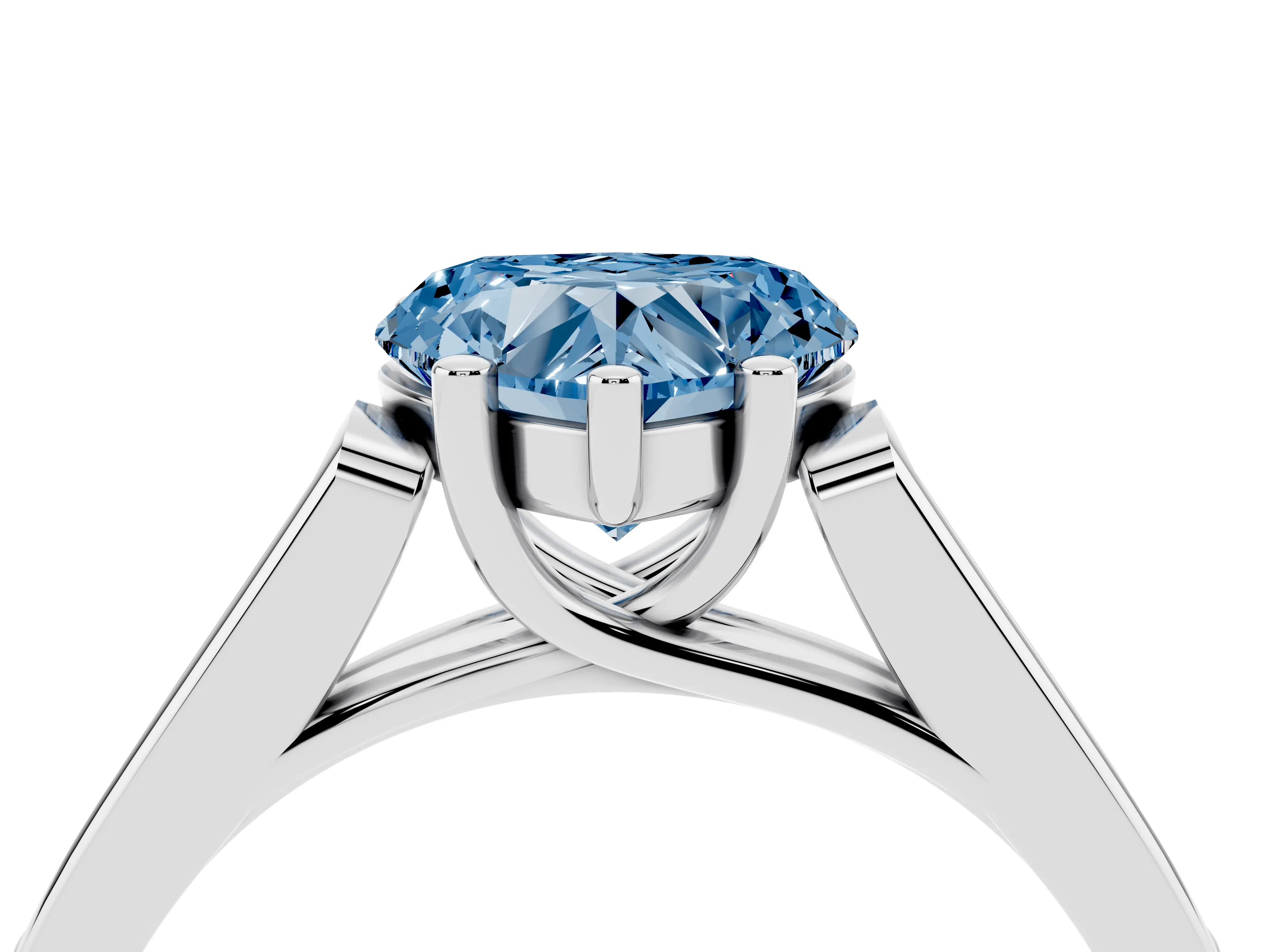 Fancy Blue Heart Cut Diamond Solitaire Cathedral Engagement Ring Set in White gold with Channel-Set Band and Prong Setting