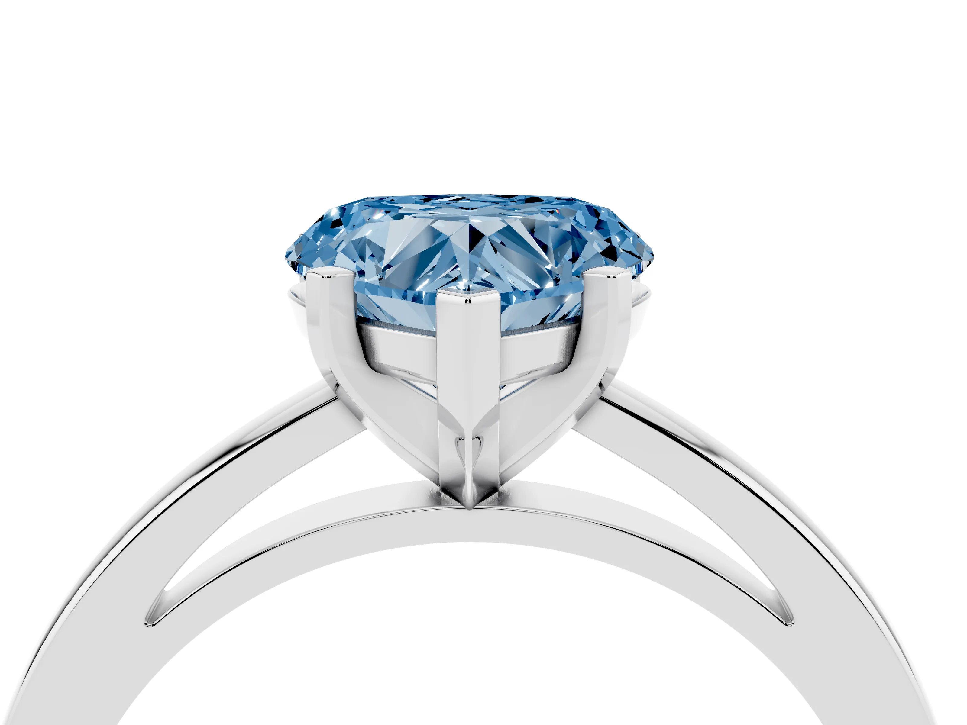 Fancy Blue Heart Cut Diamond Solitaire Engagement Ring Set in White gold with Prong Setting on a Classic Band