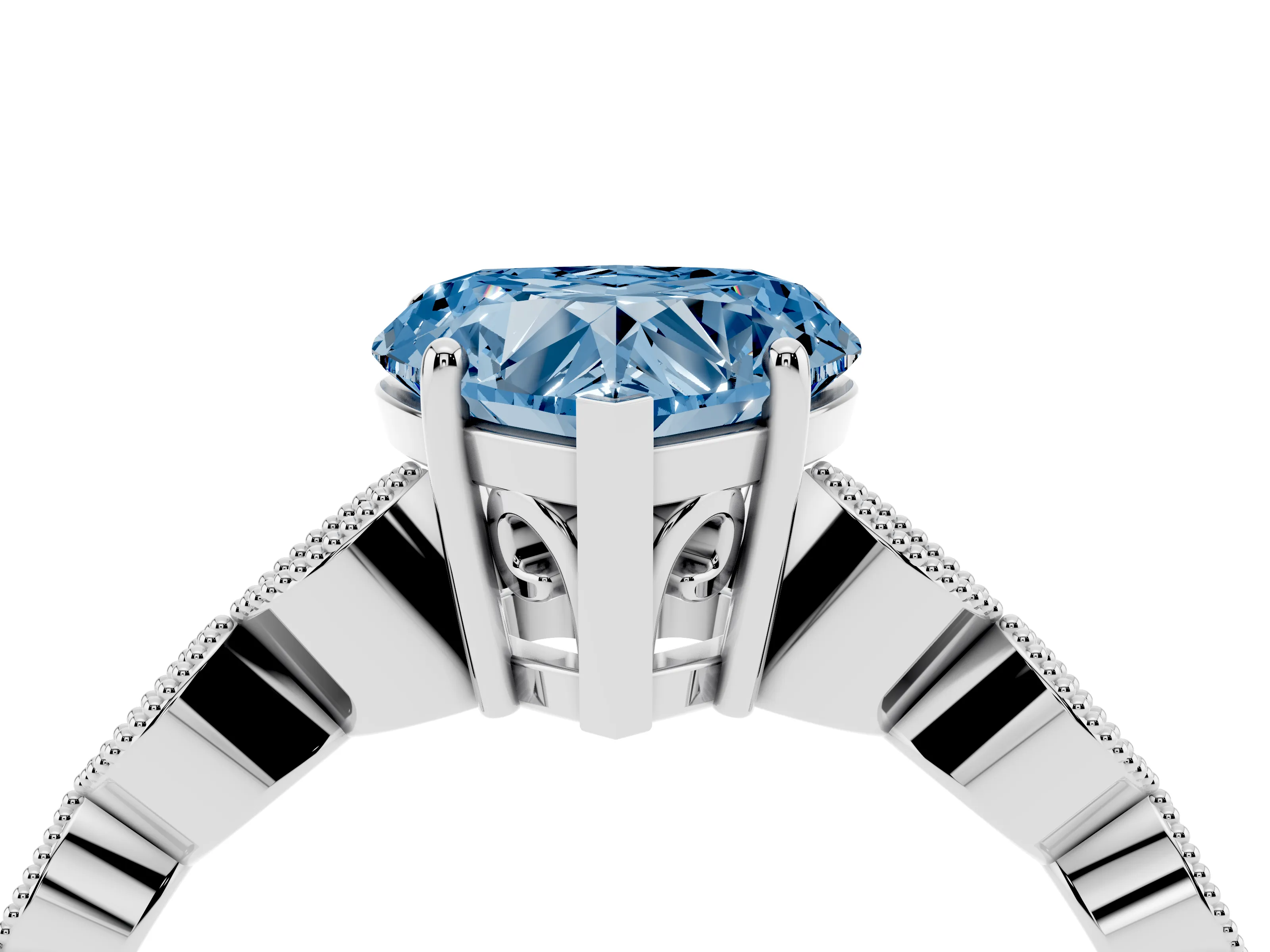 Fancy Blue Heart Cut Diamond Solitaire Ring Set in Platinum with Infinity Twist Pavé Band
