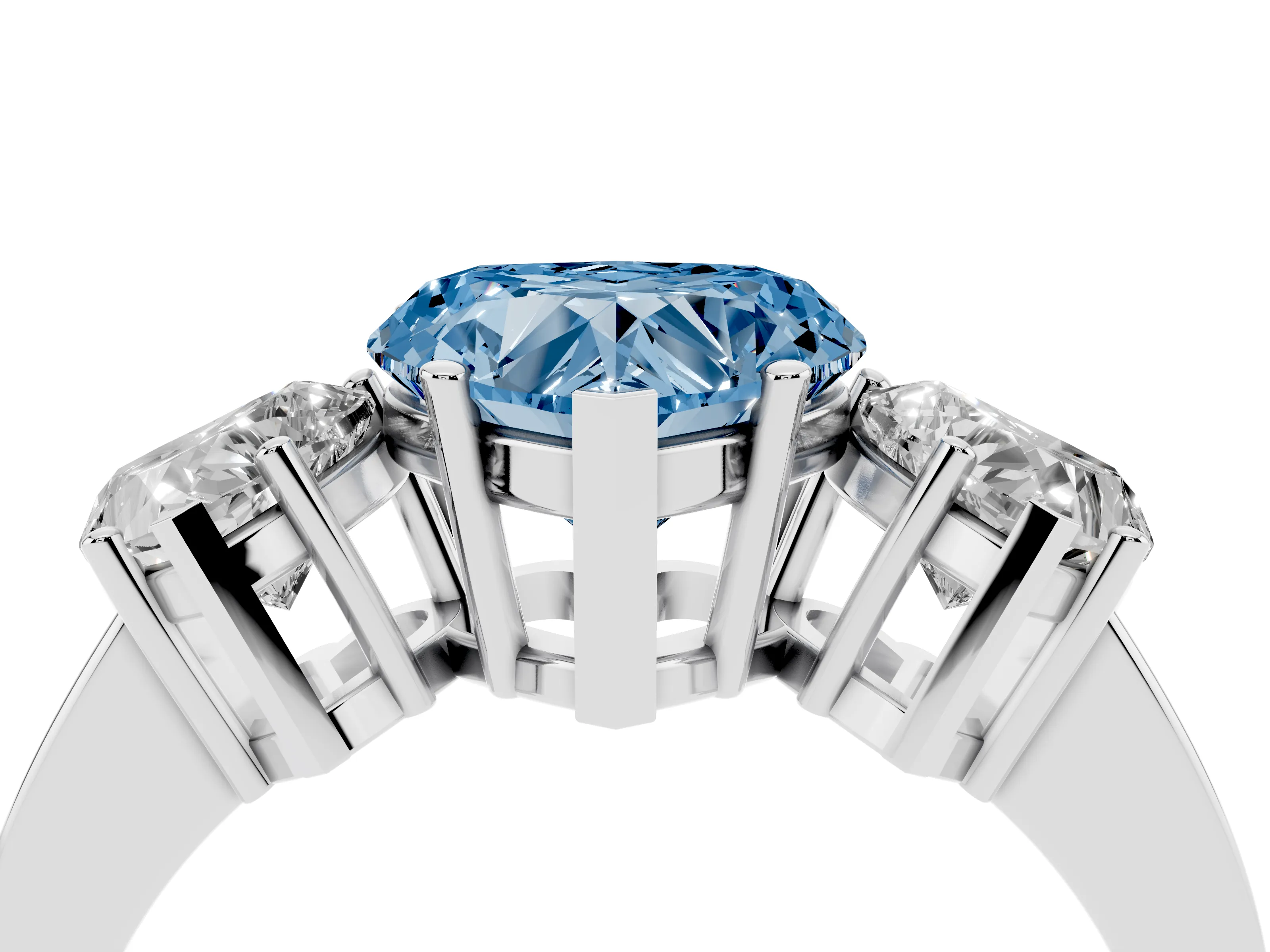 Fancy Blue Heart Cut Diamond Three-Stone Engagement Ring Set in Silver with Flat Band