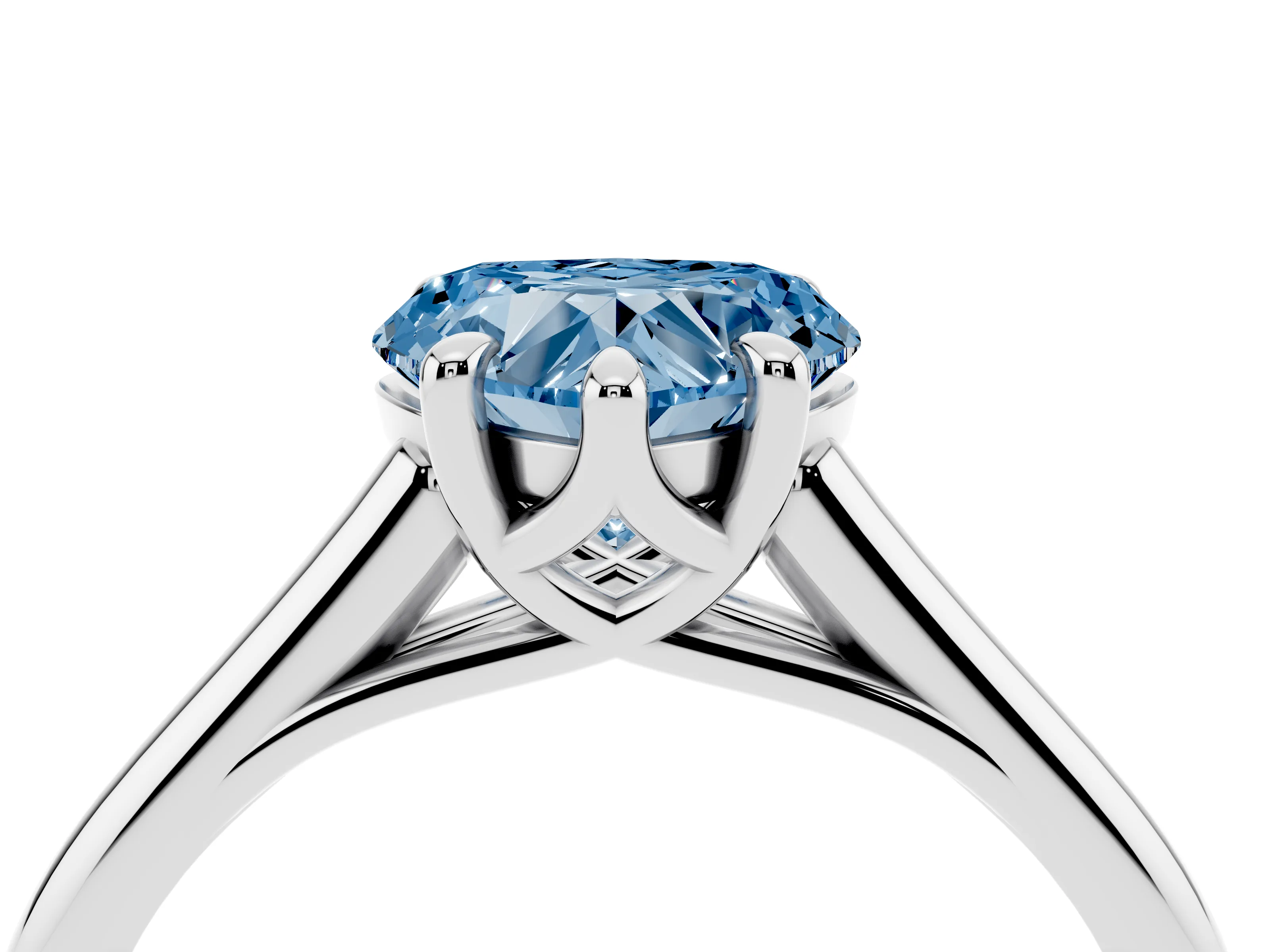 Fancy Blue Heart Cut Diamond Solitaire Engagement Ring Set in White gold with Prong Setting and Plain Classic Band
