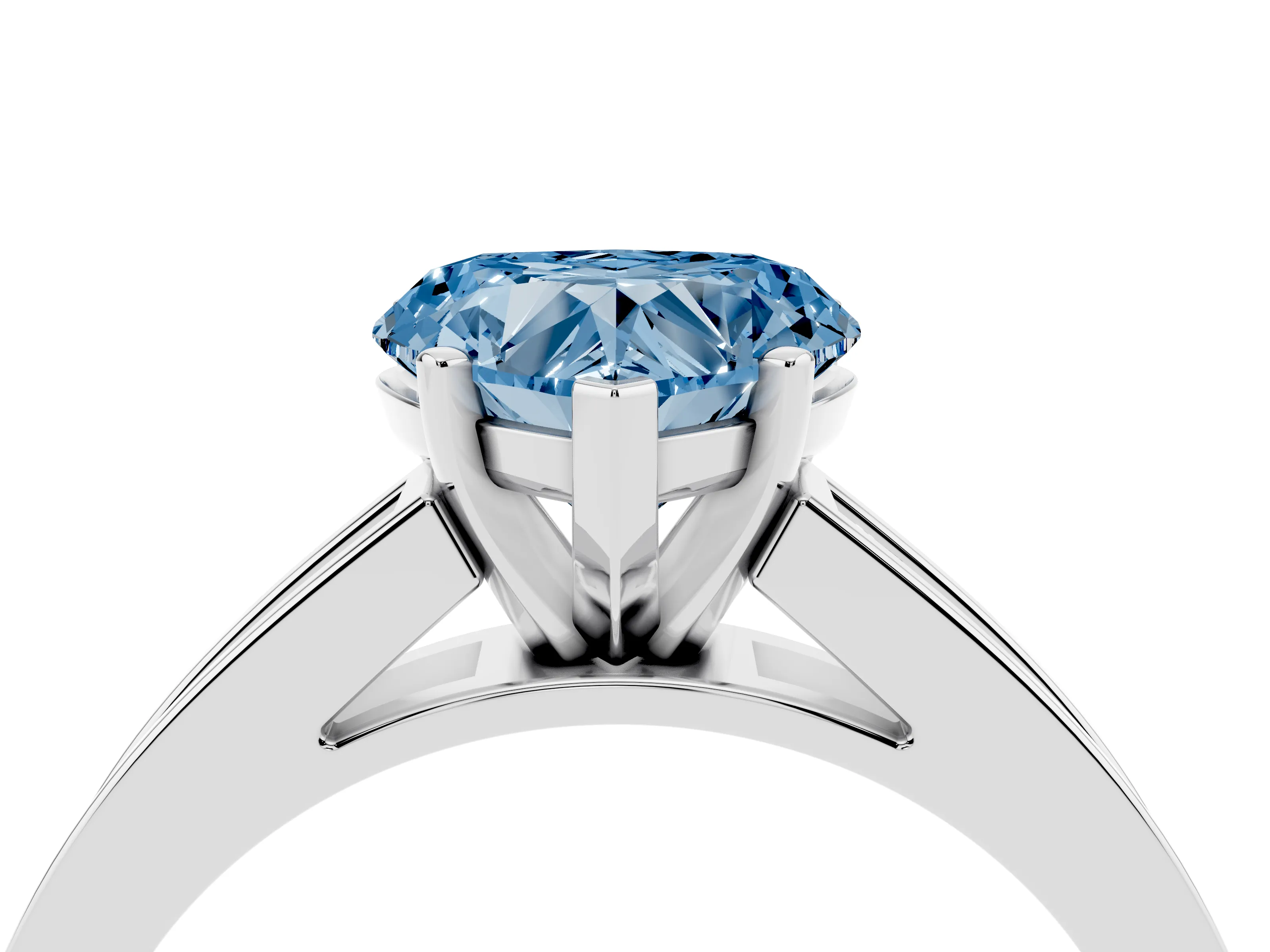 Fancy Blue Heart Cut Diamond Solitaire Ring Set in White gold with Channel-Set Band and Prong Setting