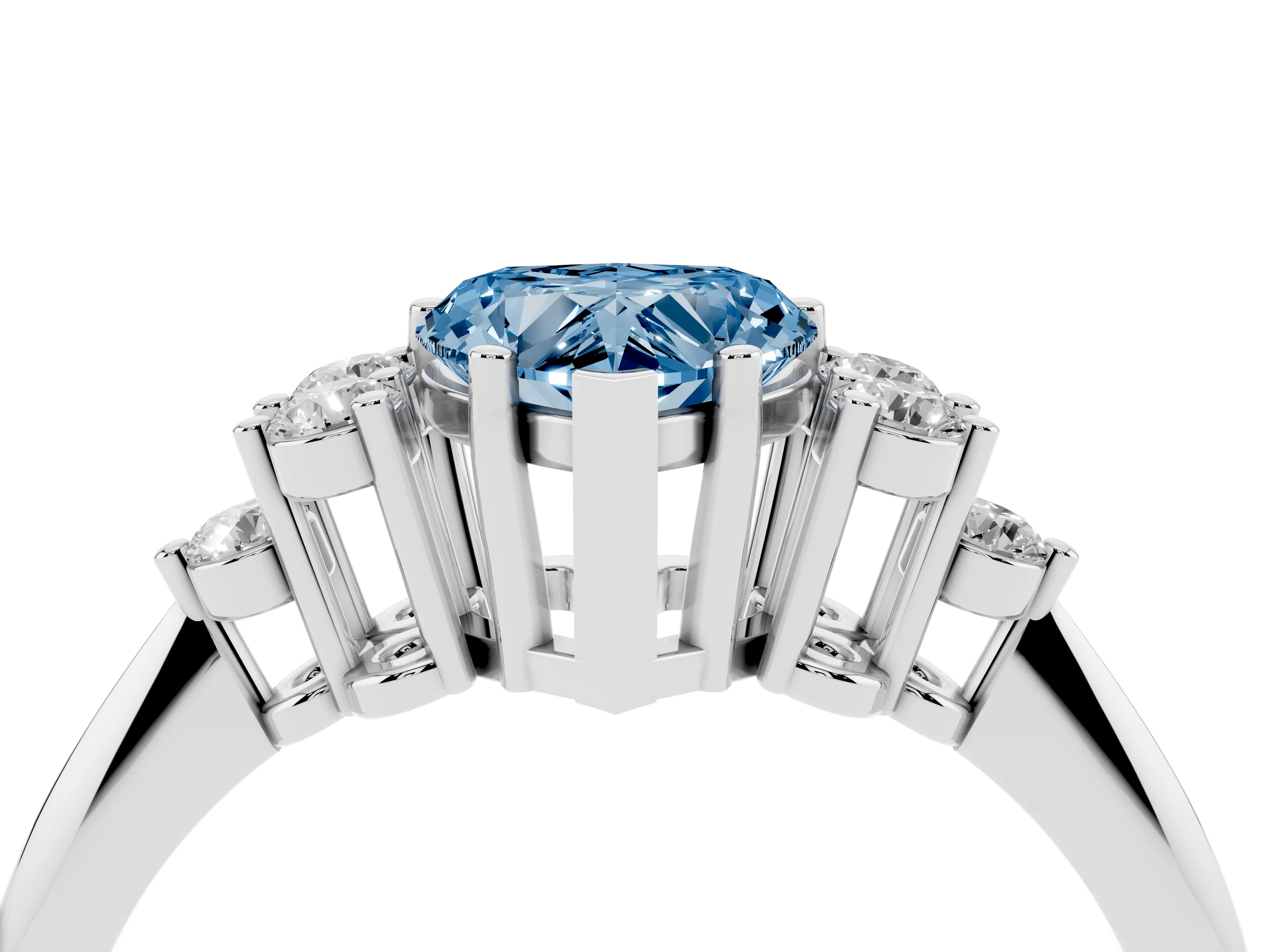 Fancy Blue Heart Cut Diamond Cluster Ring Set in Silver with Plain Band and Prong Setting