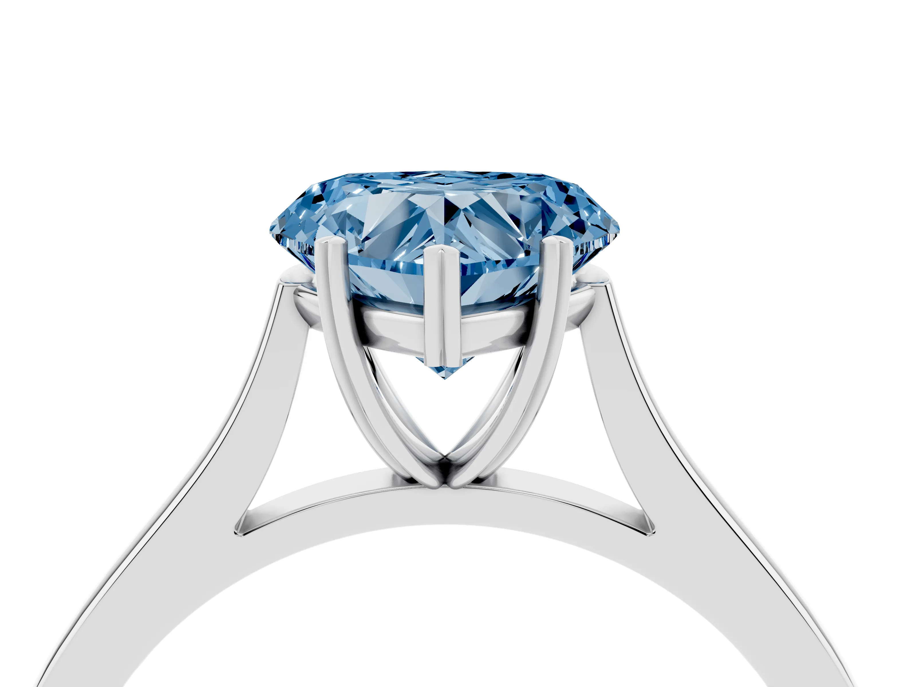 Fancy Blue Heart Cut Diamond Solitaire Heart Prong Engagement Ring Set in Silver with Tapered Band
