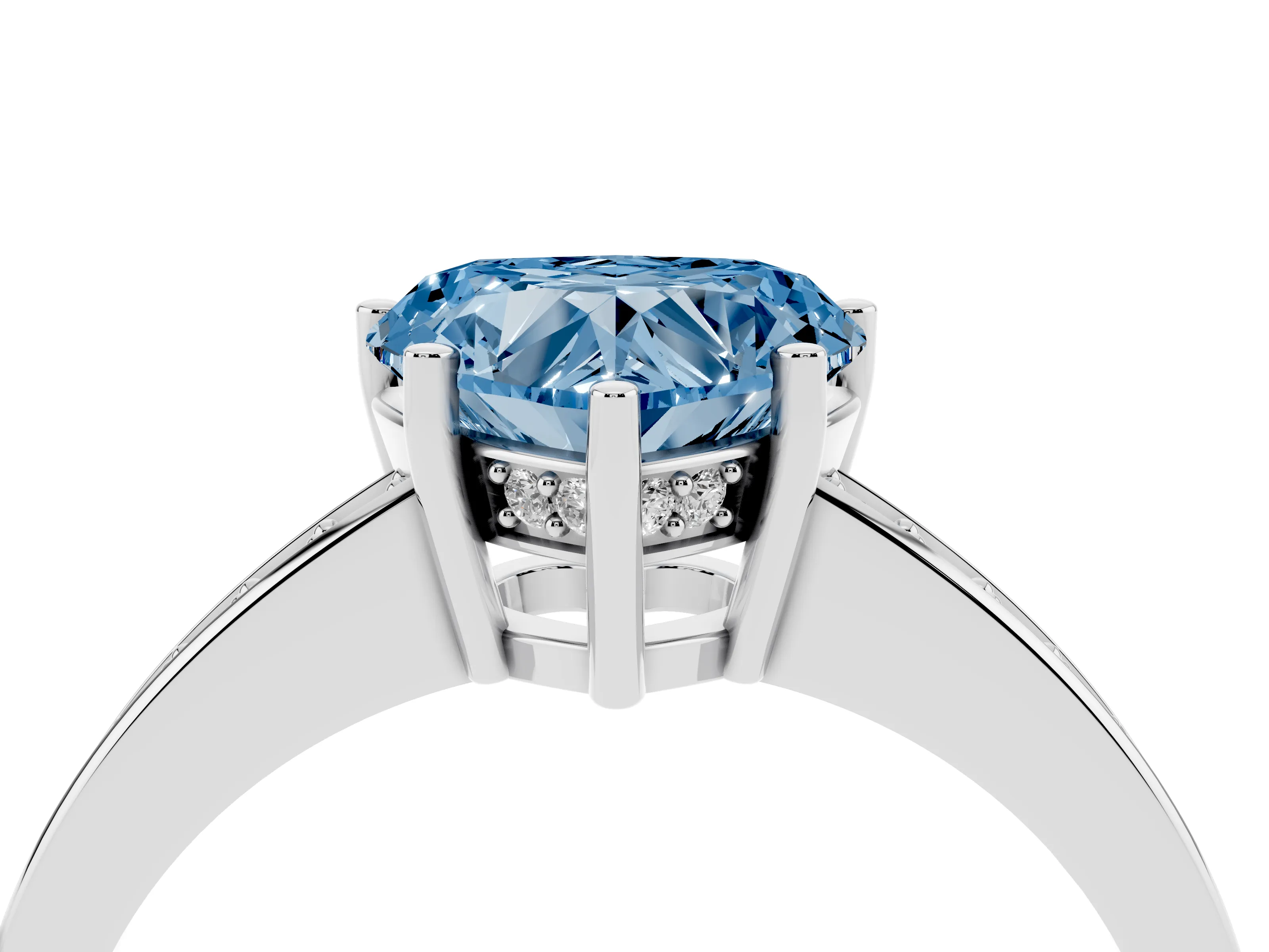 Fancy Blue Heart Cut Diamond Pavé Band Prong Set Solitaire Ring Set in White gold