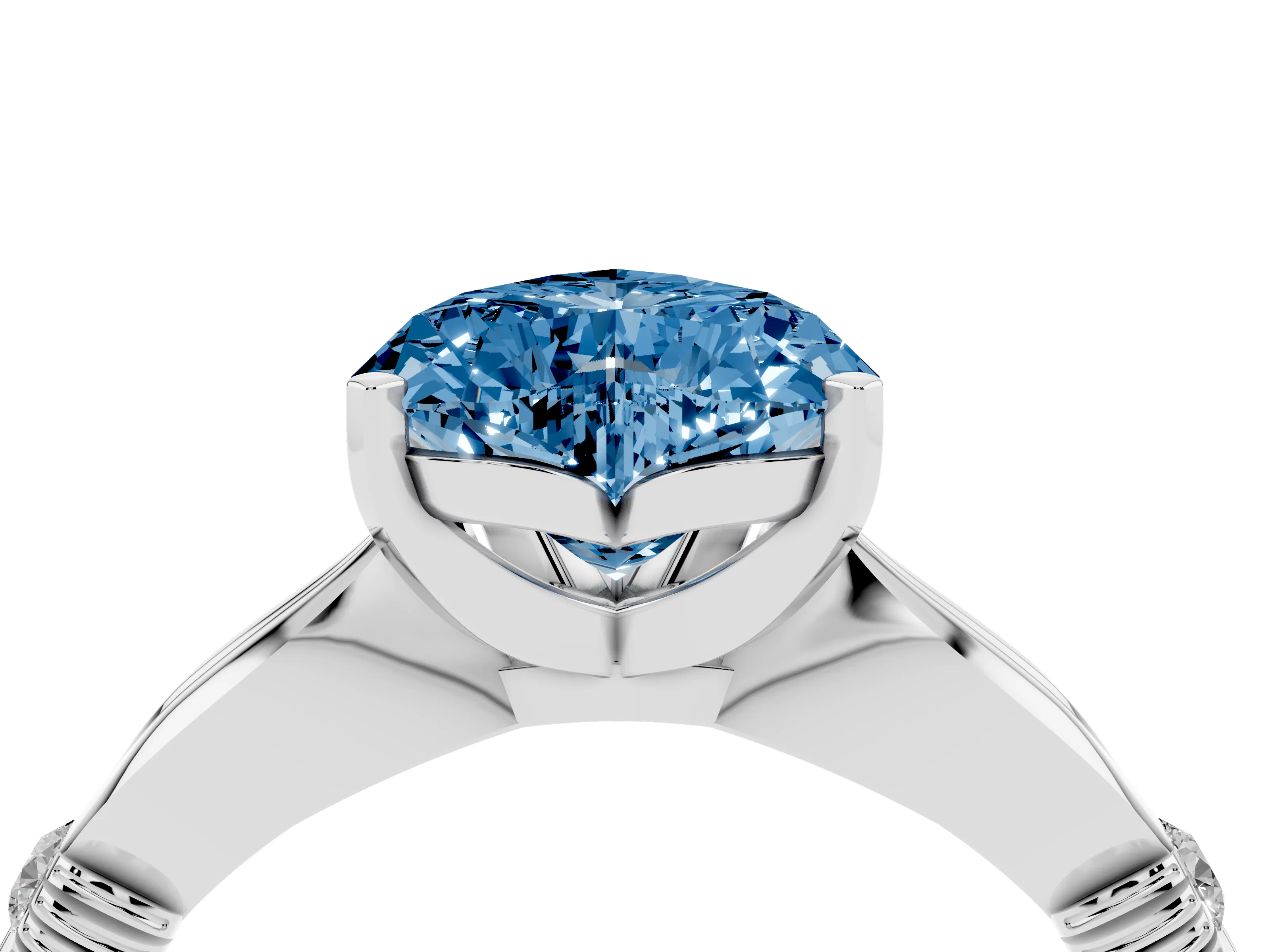 Fancy Blue Heart Cut Diamond Solitaire Twisted Band Ring Set in Silver with Accent Stones and Prong Setting