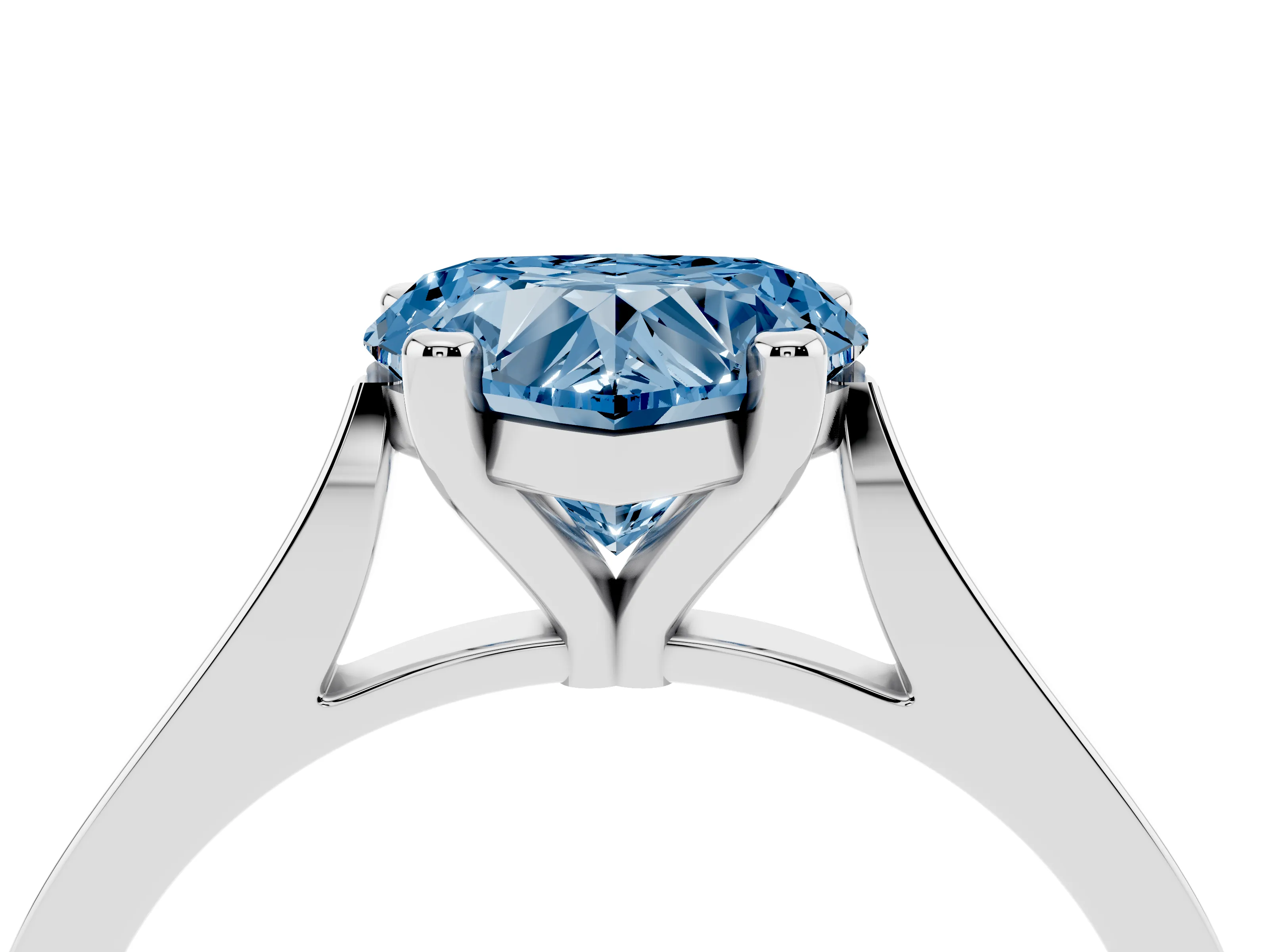 Fancy Blue Heart Cut Diamond Solitaire Ring Set in Platinum with Prong Setting and Tapered Band
