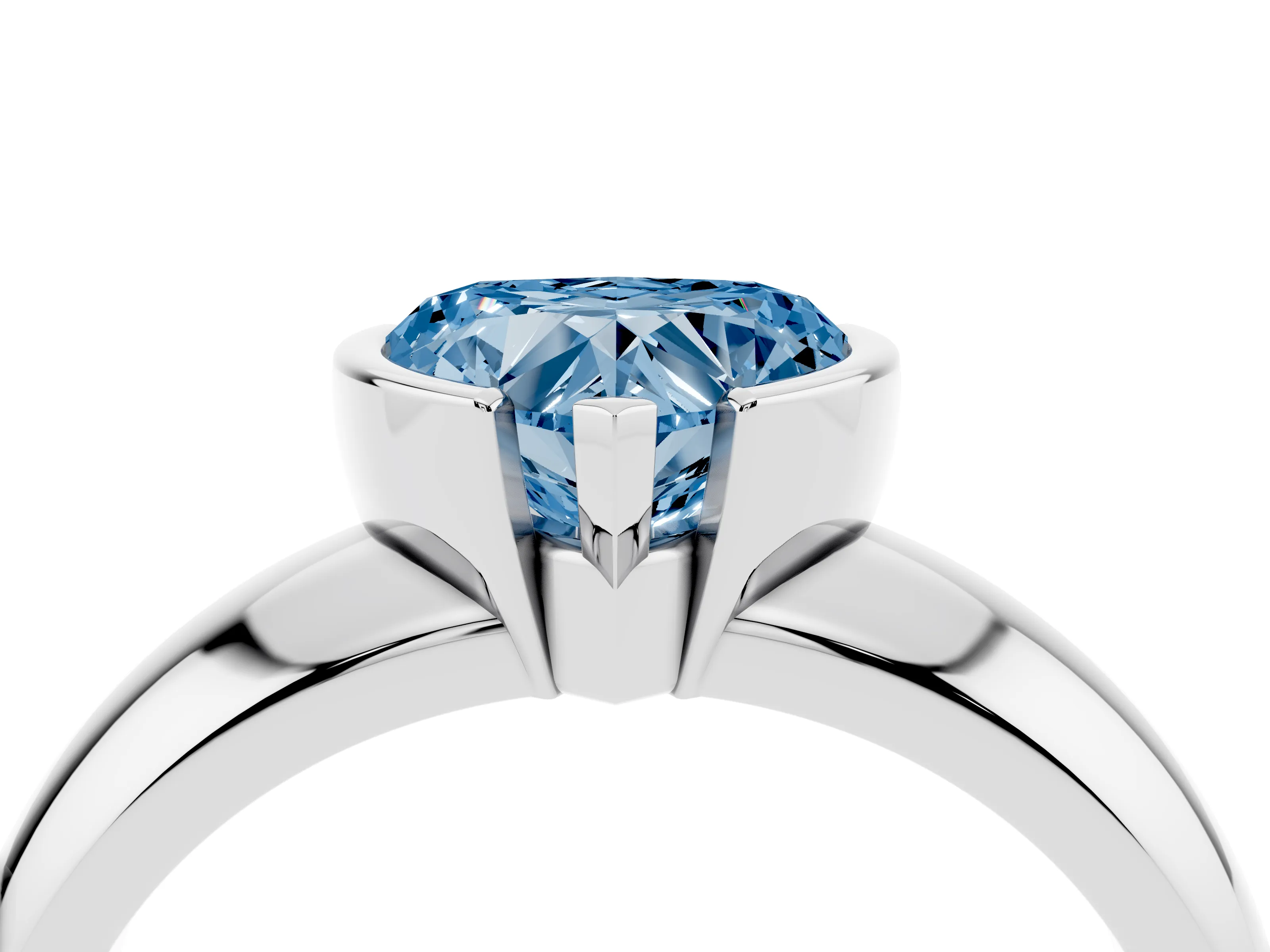 Fancy Blue Heart Cut Diamond Solitaire Tension Set Ring Set in Platinum with Wide Band