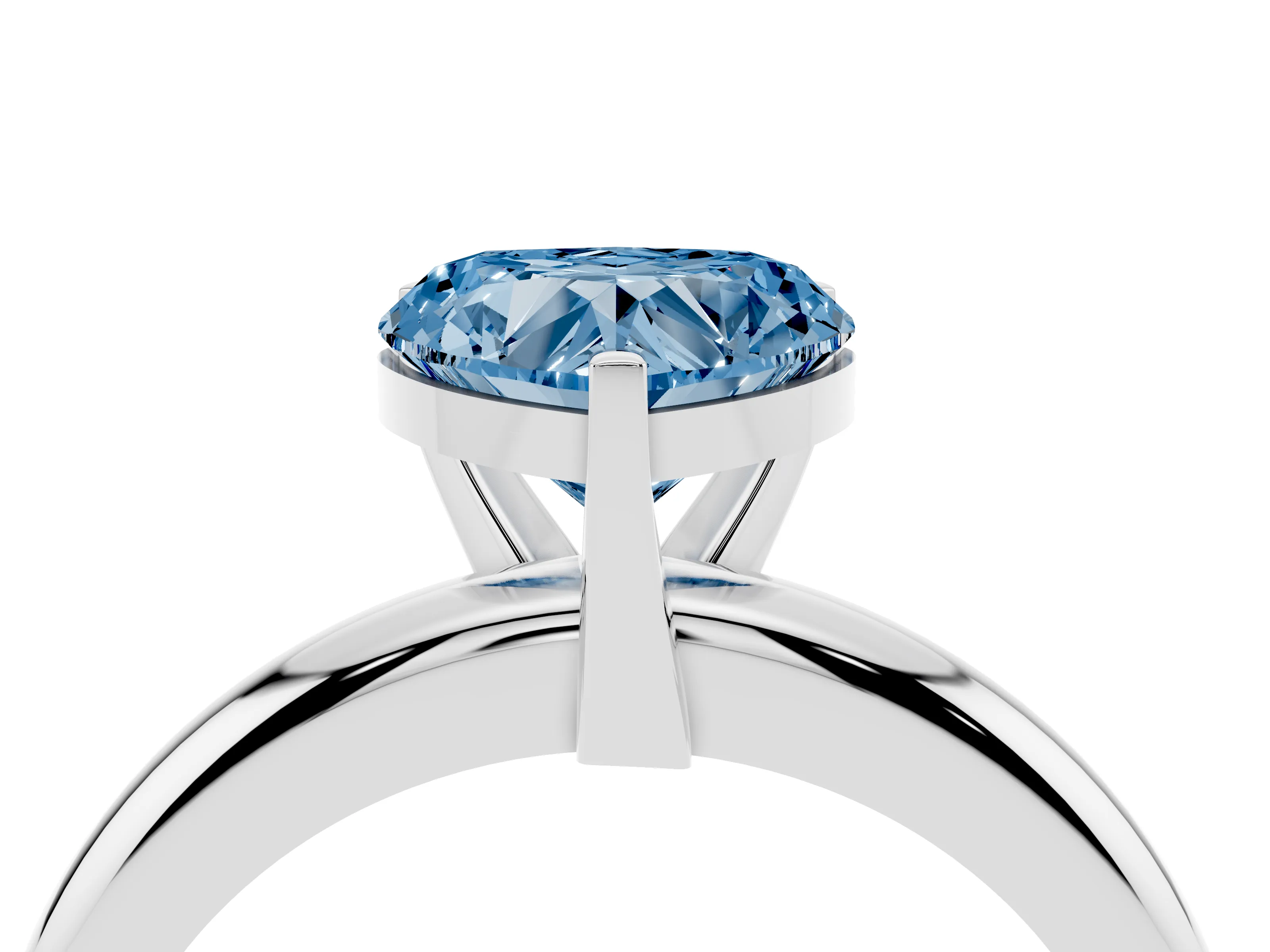 Fancy Blue Heart Cut Diamond Solitaire Engagement Ring Set in White gold with Round Band and Prong Setting