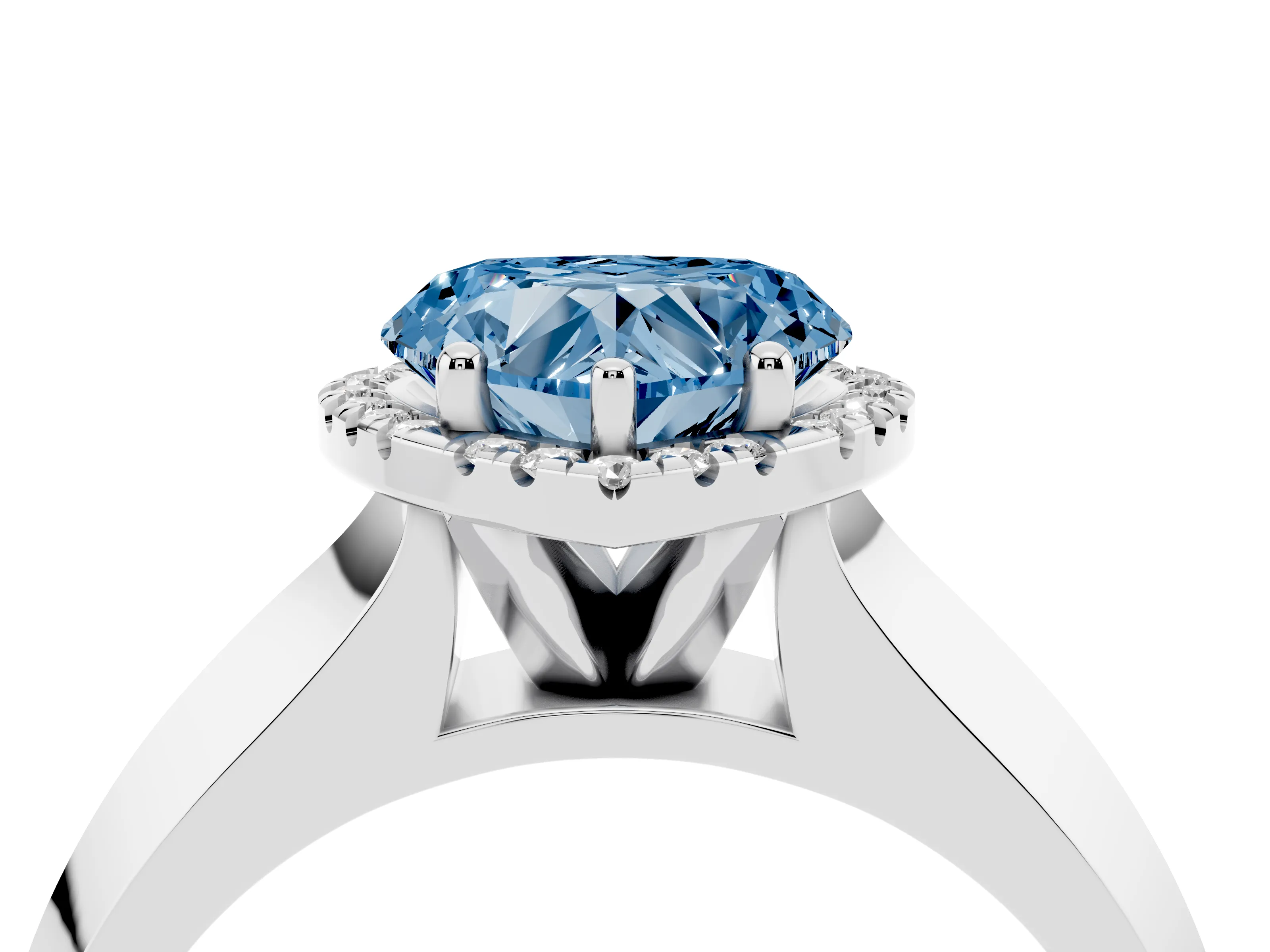 Fancy Blue Heart Cut Diamond Halo Ring Set in Platinum with Cathedral Band and Prong Setting